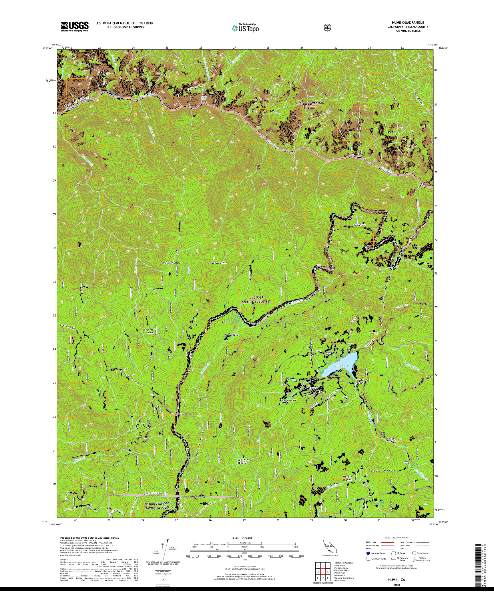 USGS US TOPO 7.5-MINUTE MAP FOR HUME, CA 2018