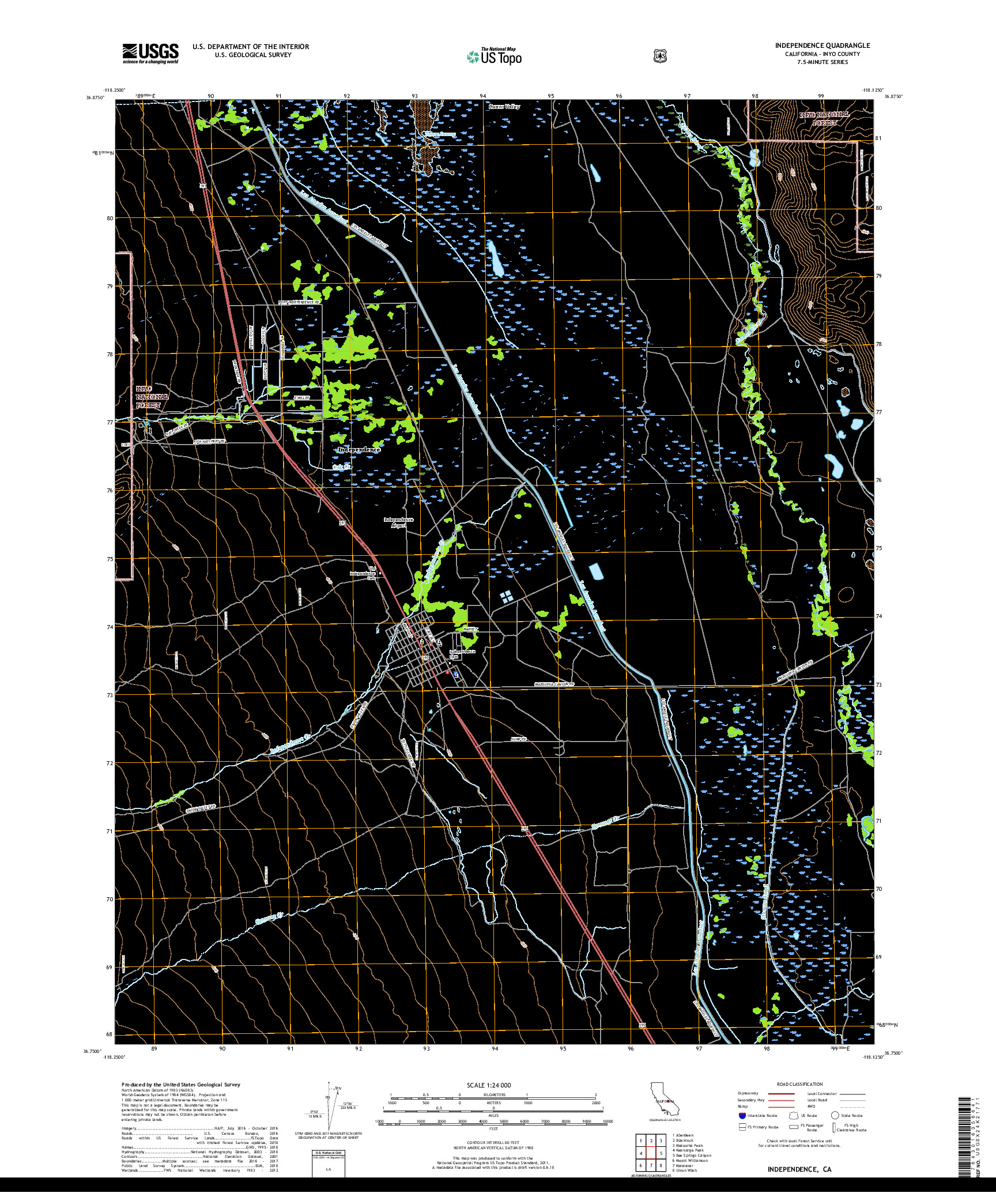 USGS US TOPO 7.5-MINUTE MAP FOR INDEPENDENCE, CA 2018