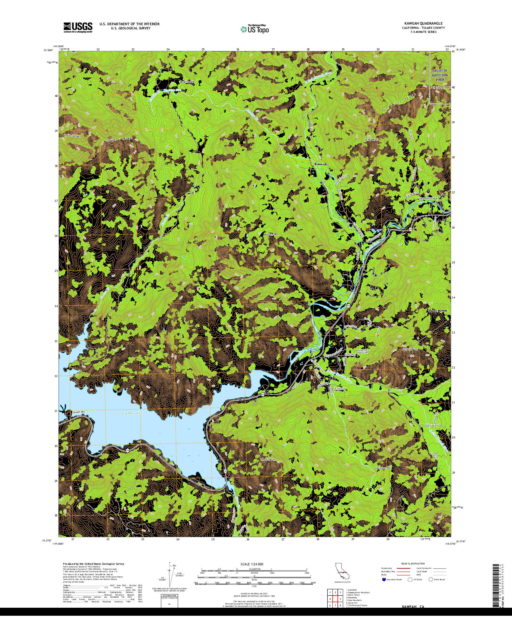 USGS US TOPO 7.5-MINUTE MAP FOR KAWEAH, CA 2018