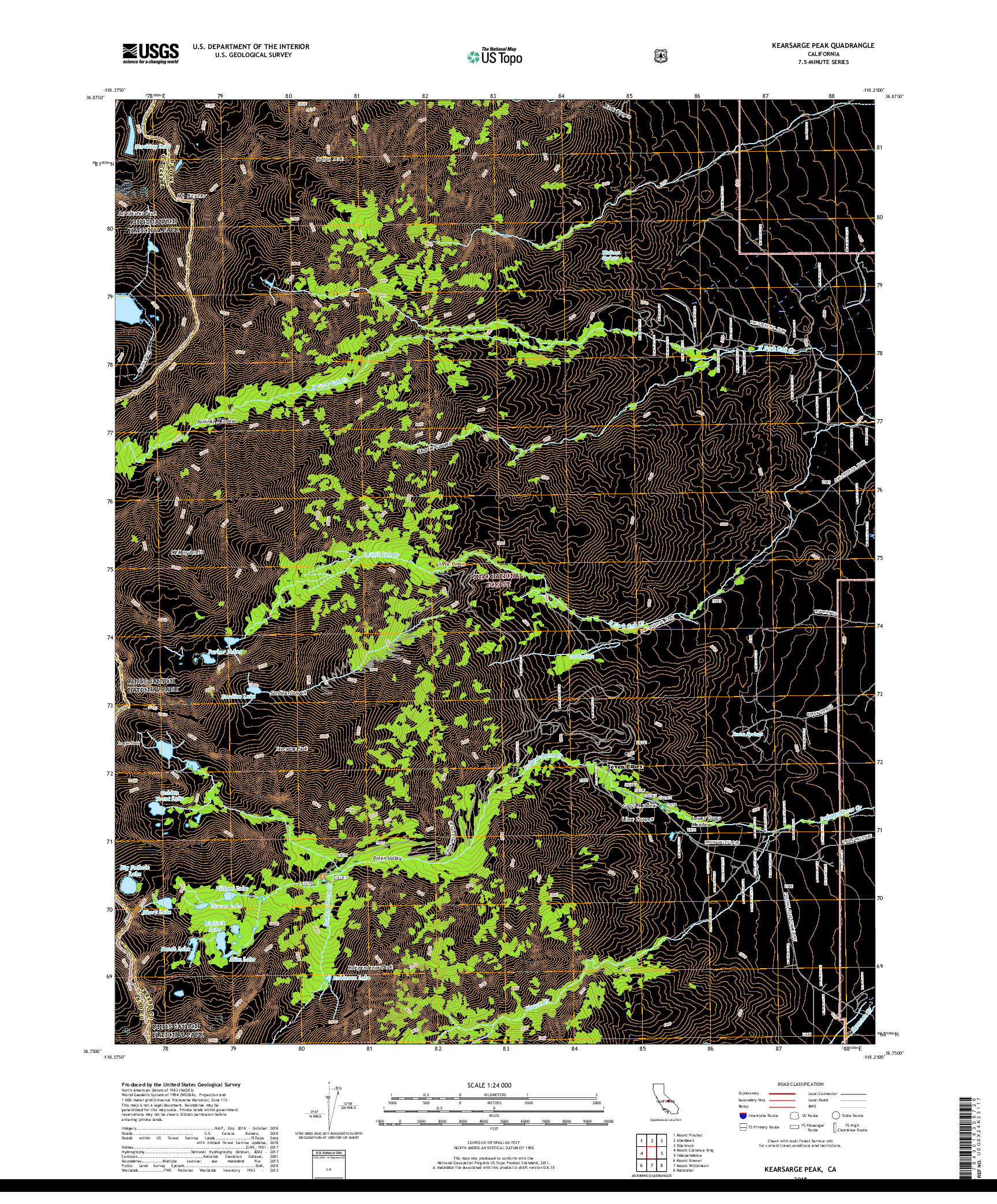 USGS US TOPO 7.5-MINUTE MAP FOR KEARSARGE PEAK, CA 2018