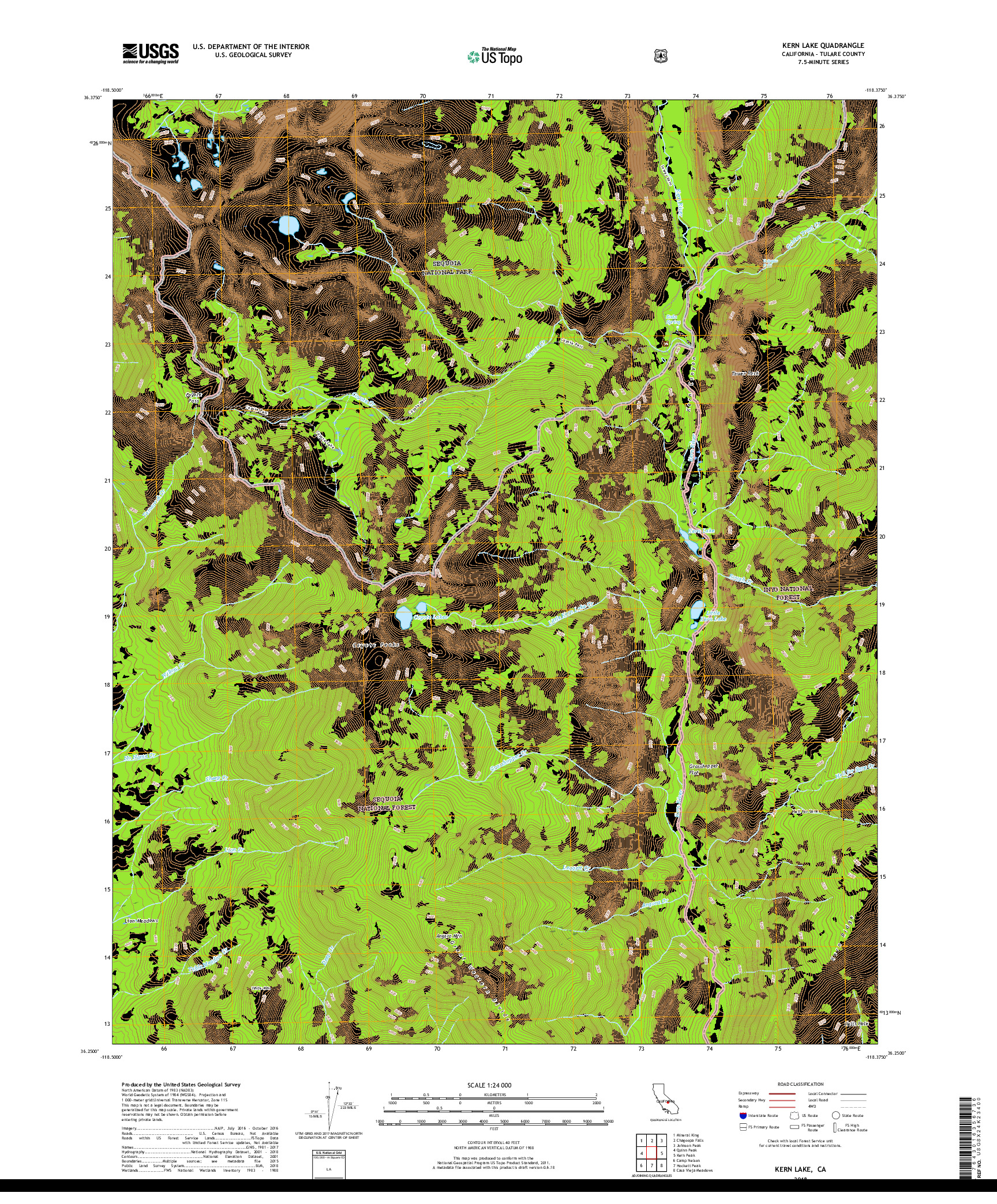 USGS US TOPO 7.5-MINUTE MAP FOR KERN LAKE, CA 2018