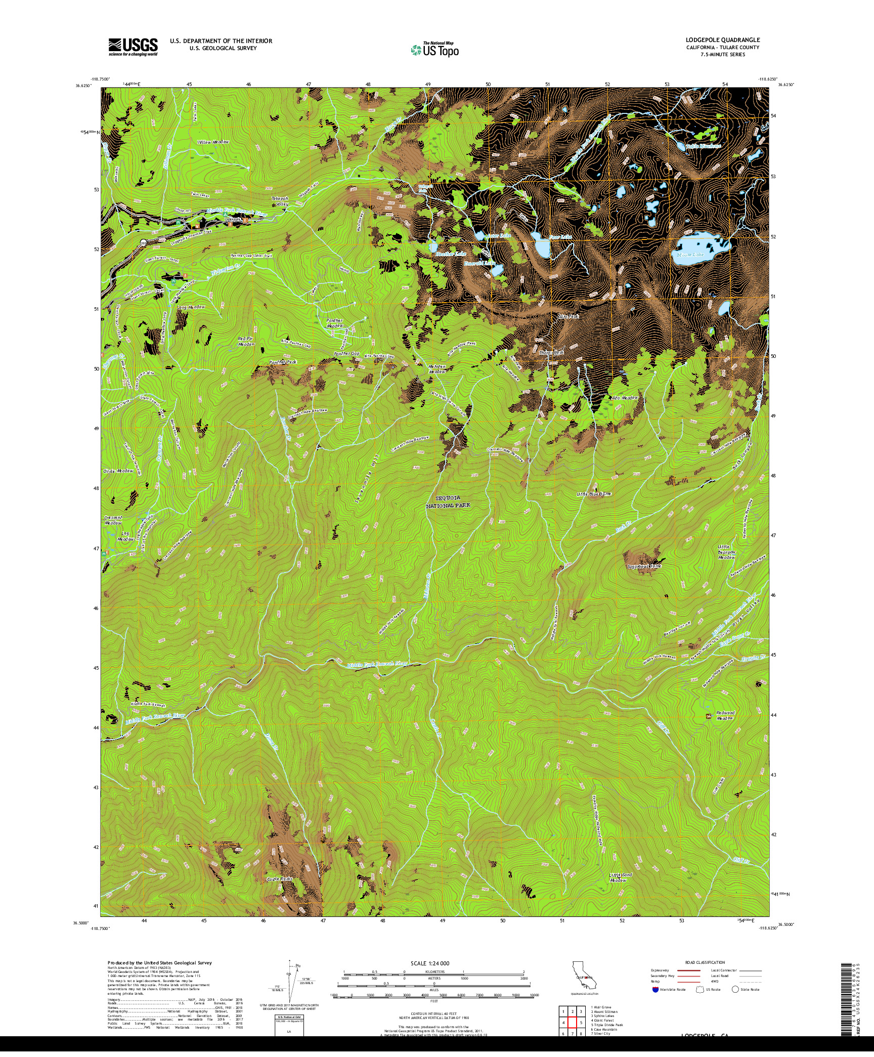 USGS US TOPO 7.5-MINUTE MAP FOR LODGEPOLE, CA 2018
