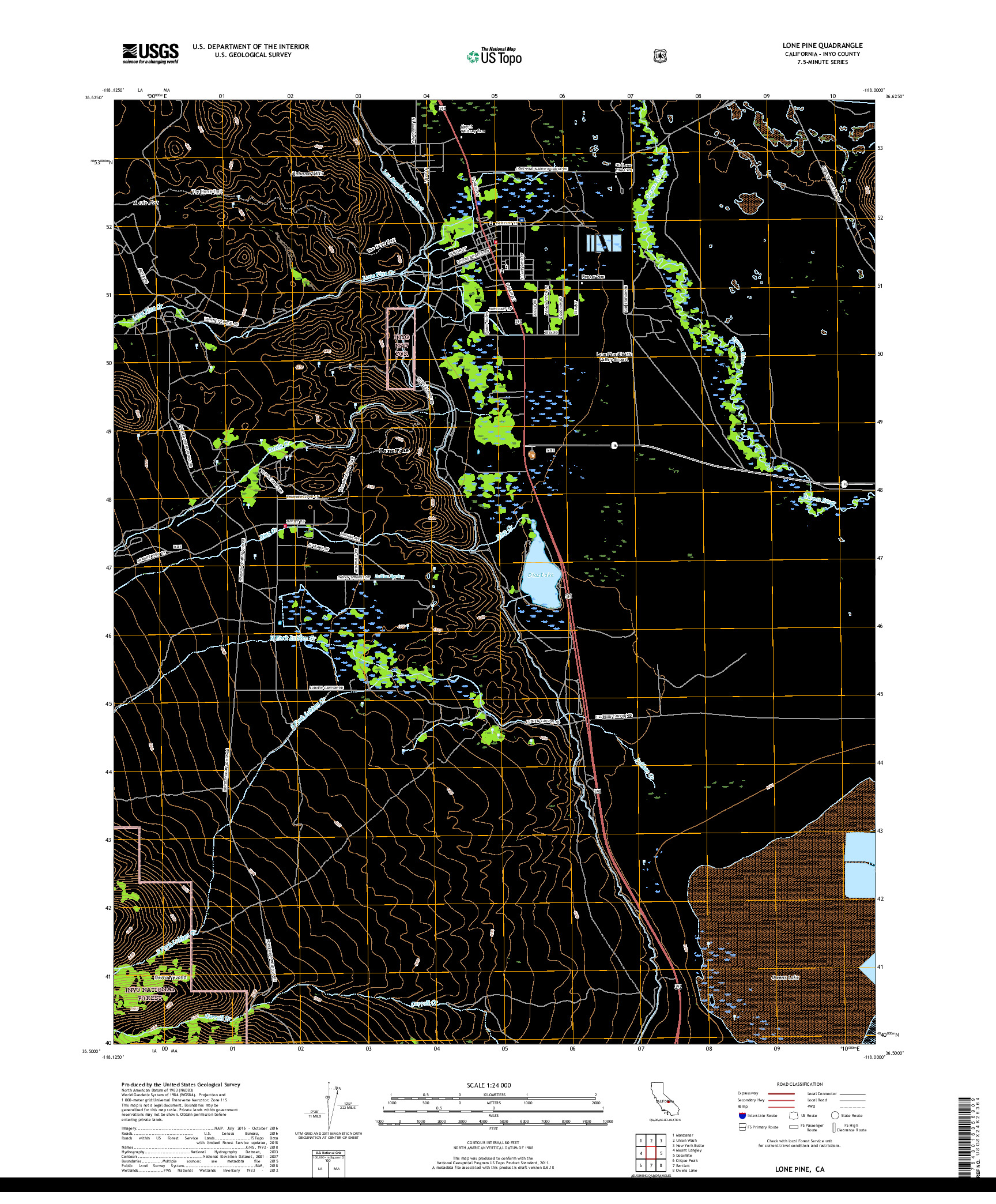 USGS US TOPO 7.5-MINUTE MAP FOR LONE PINE, CA 2018