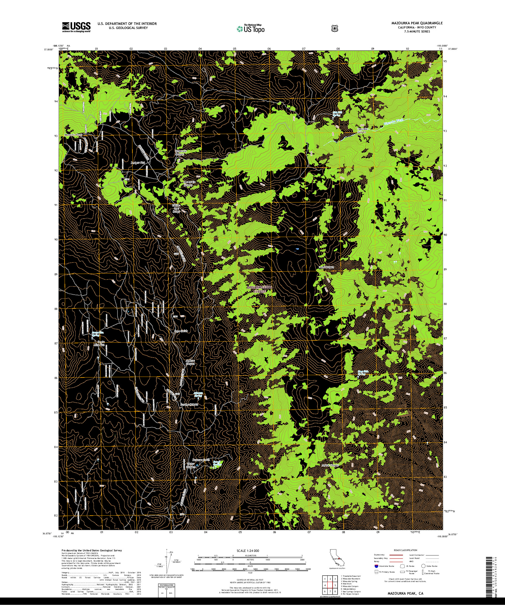 USGS US TOPO 7.5-MINUTE MAP FOR MAZOURKA PEAK, CA 2018