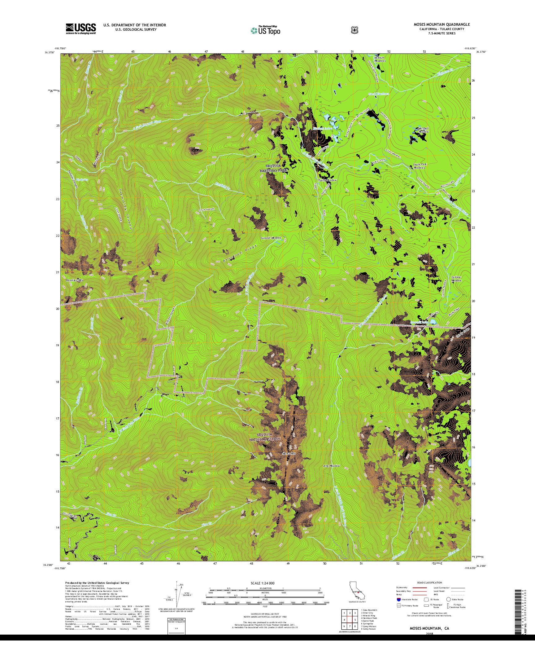 USGS US TOPO 7.5-MINUTE MAP FOR MOSES MOUNTAIN, CA 2018