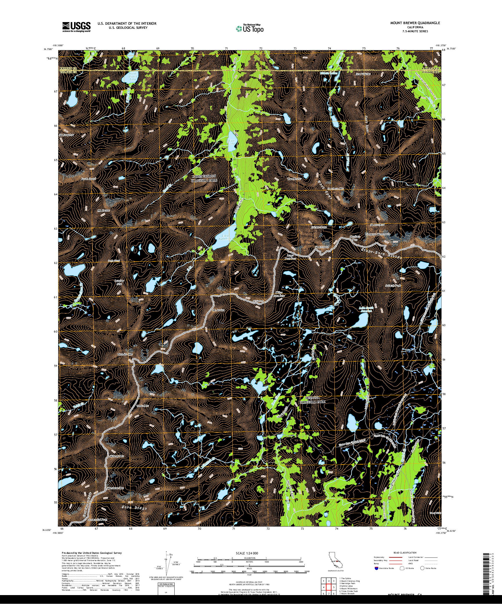 USGS US TOPO 7.5-MINUTE MAP FOR MOUNT BREWER, CA 2018