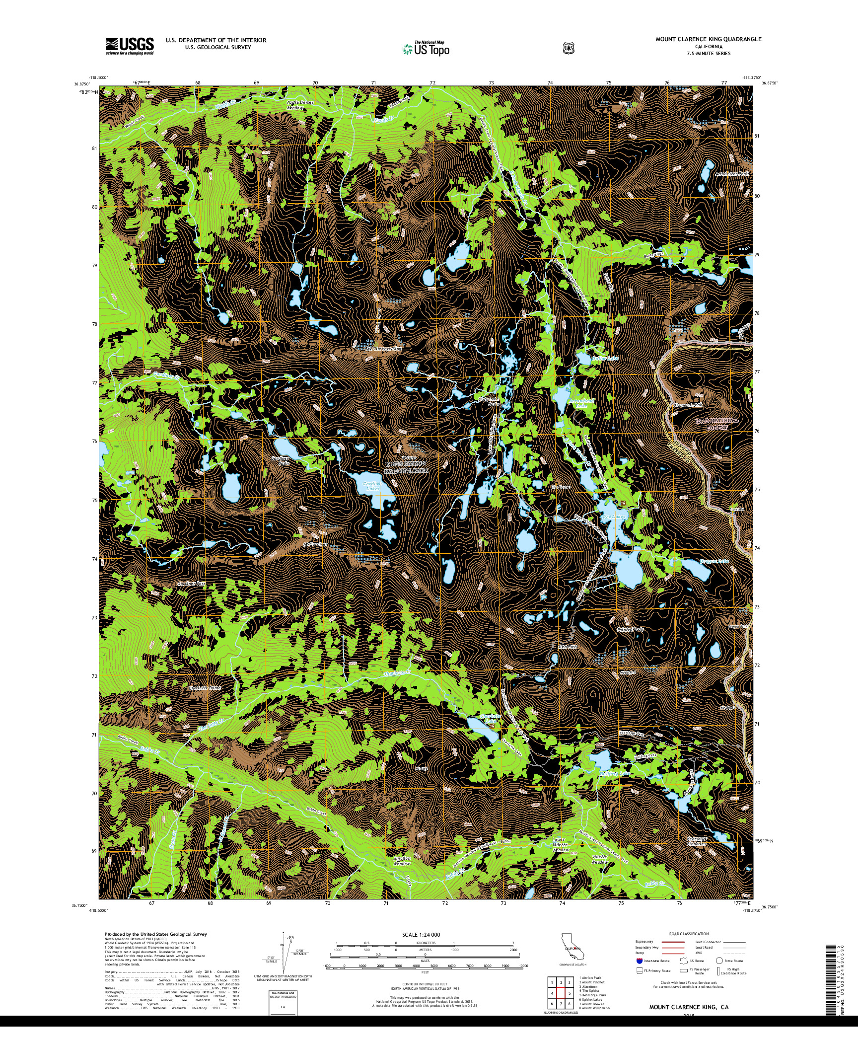 USGS US TOPO 7.5-MINUTE MAP FOR MOUNT CLARENCE KING, CA 2018