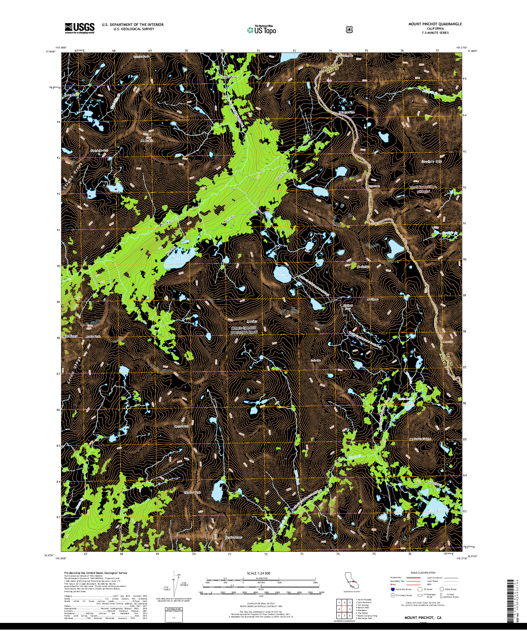 USGS US TOPO 7.5-MINUTE MAP FOR MOUNT PINCHOT, CA 2018