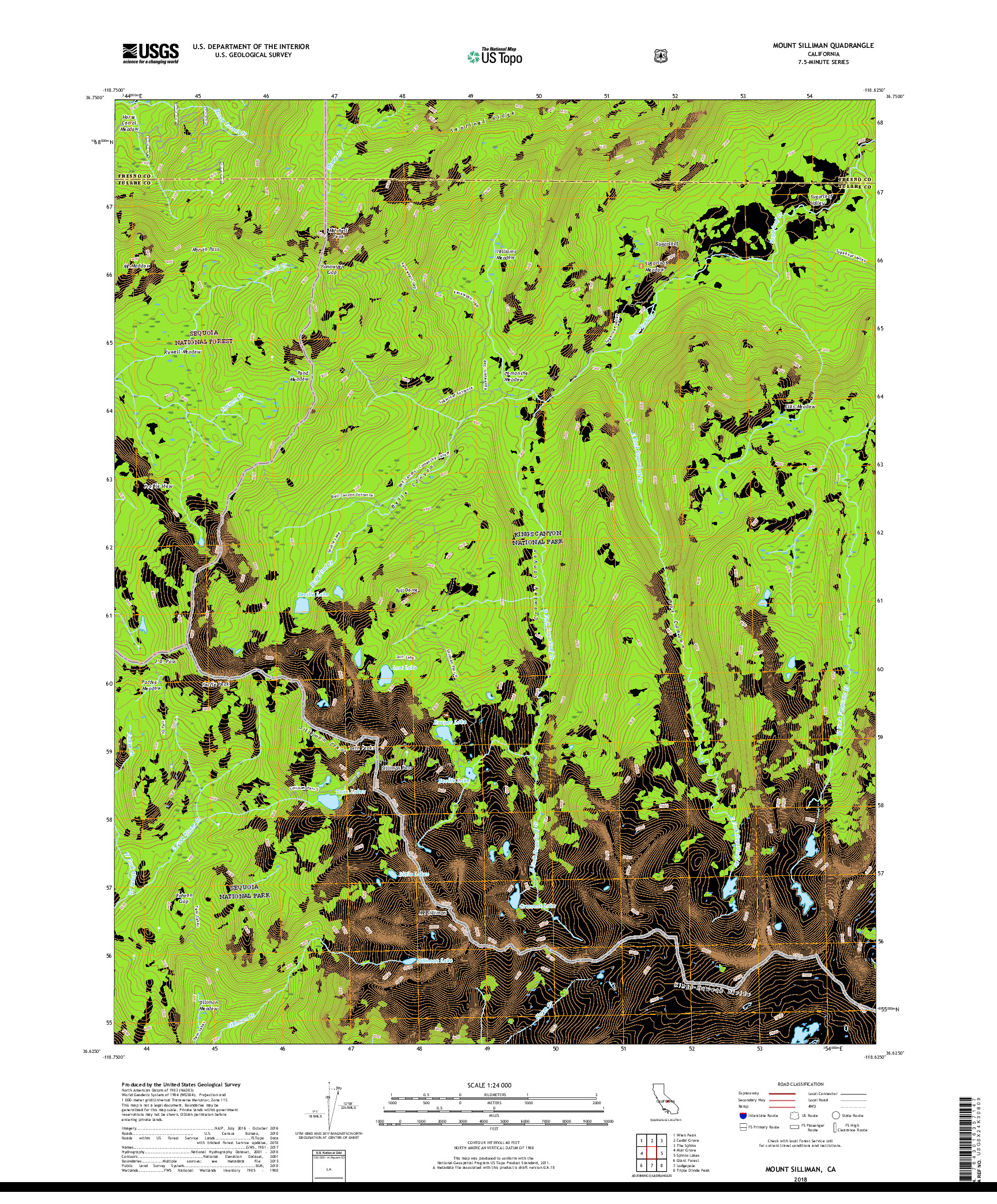 USGS US TOPO 7.5-MINUTE MAP FOR MOUNT SILLIMAN, CA 2018