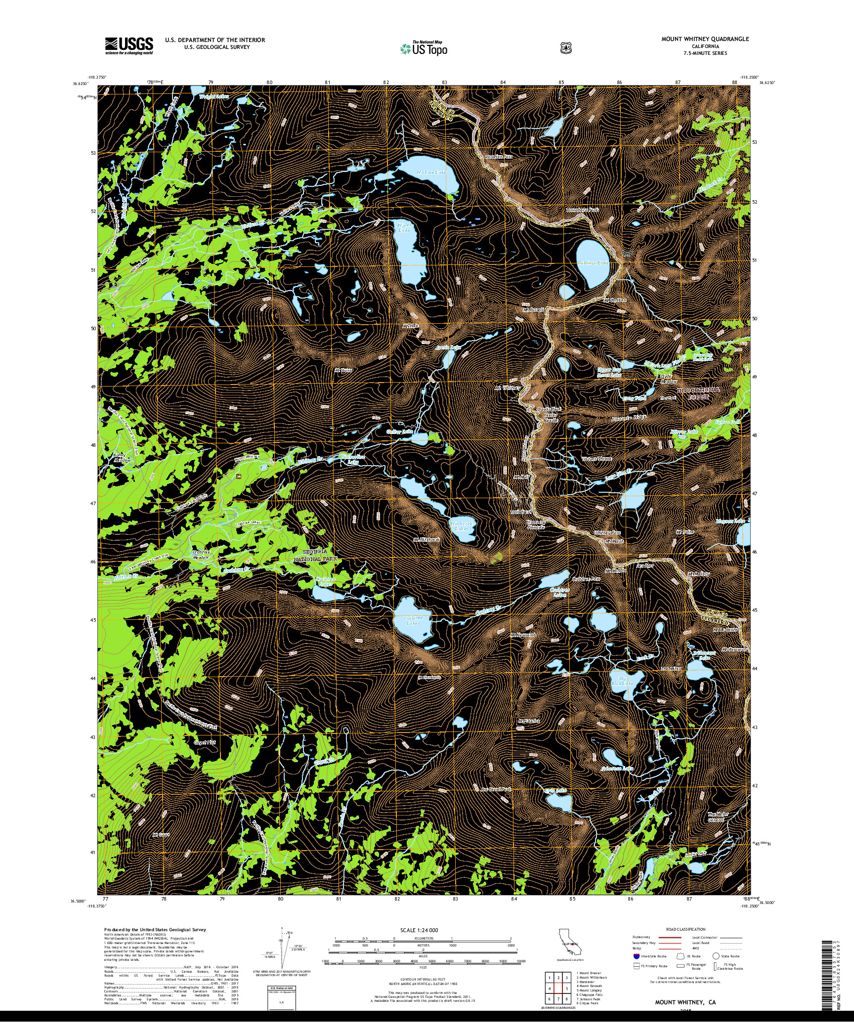 USGS US TOPO 7.5-MINUTE MAP FOR MOUNT WHITNEY, CA 2018