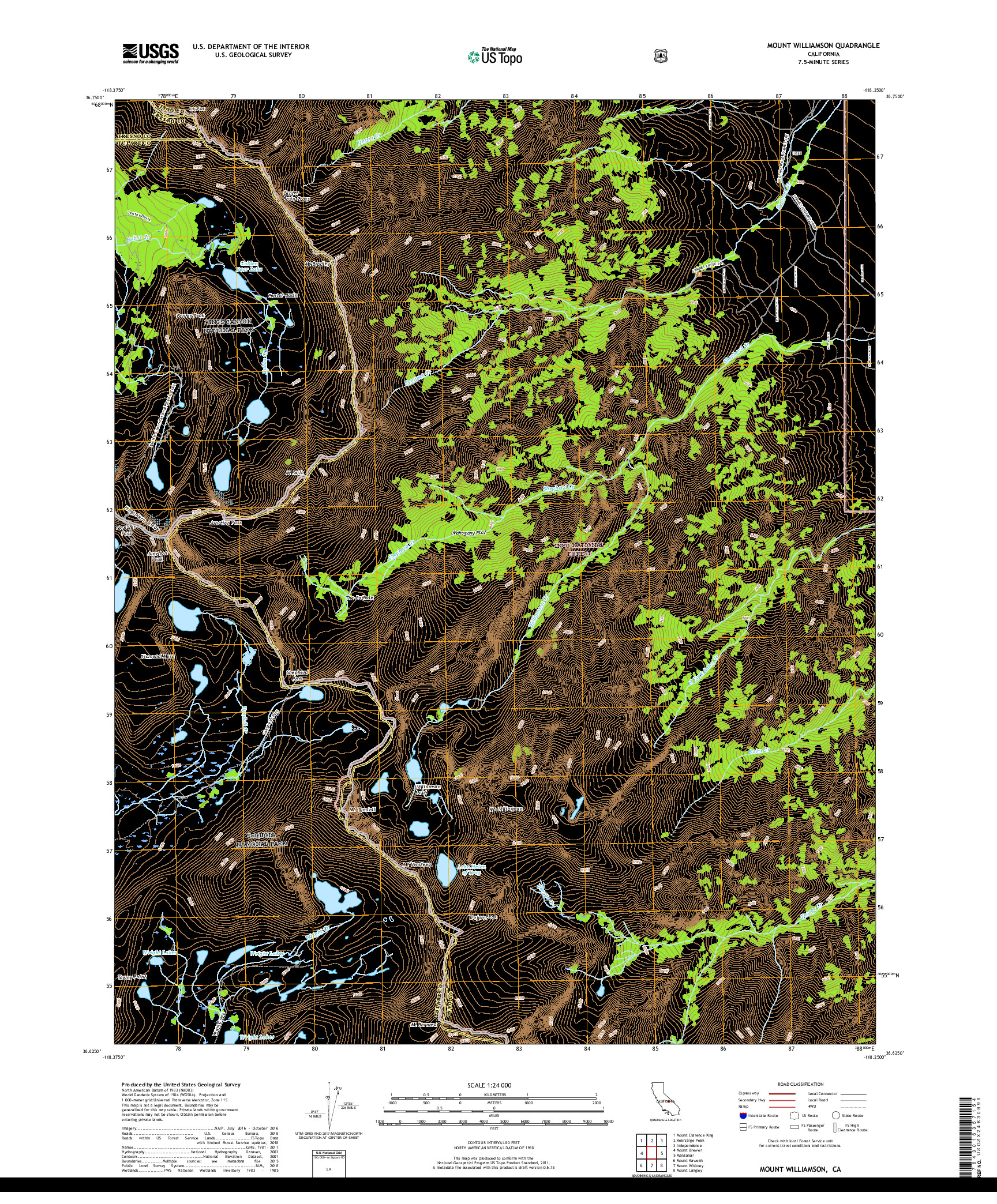 USGS US TOPO 7.5-MINUTE MAP FOR MOUNT WILLIAMSON, CA 2018
