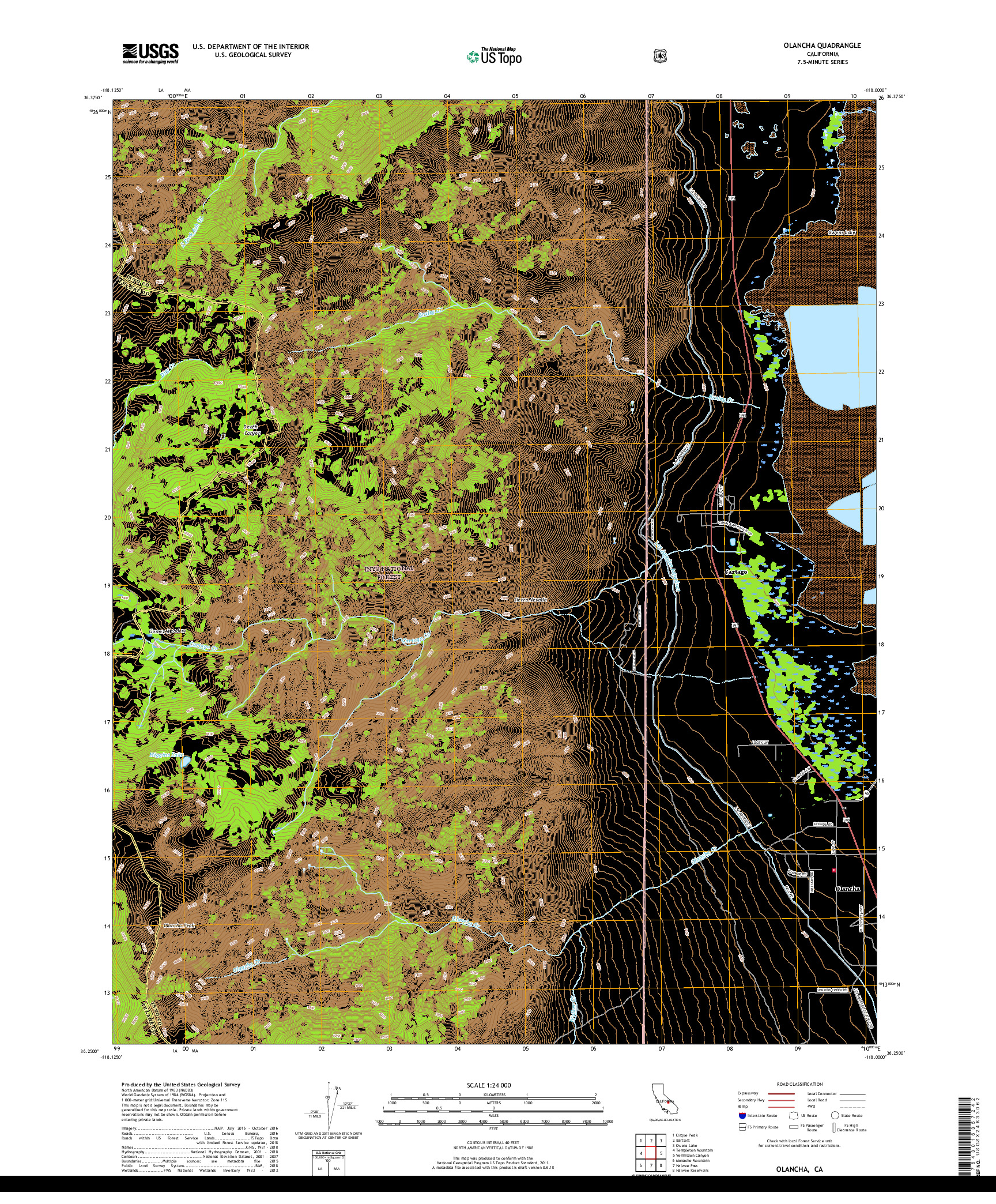 USGS US TOPO 7.5-MINUTE MAP FOR OLANCHA, CA 2018