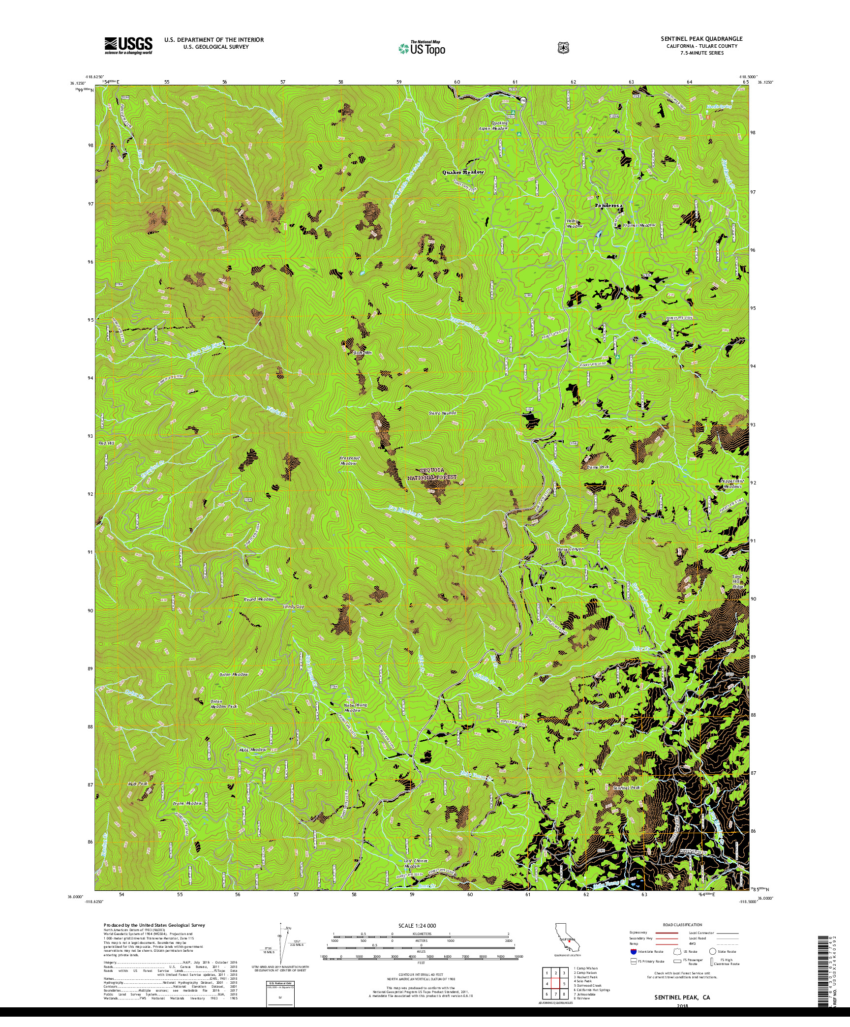 USGS US TOPO 7.5-MINUTE MAP FOR SENTINEL PEAK, CA 2018