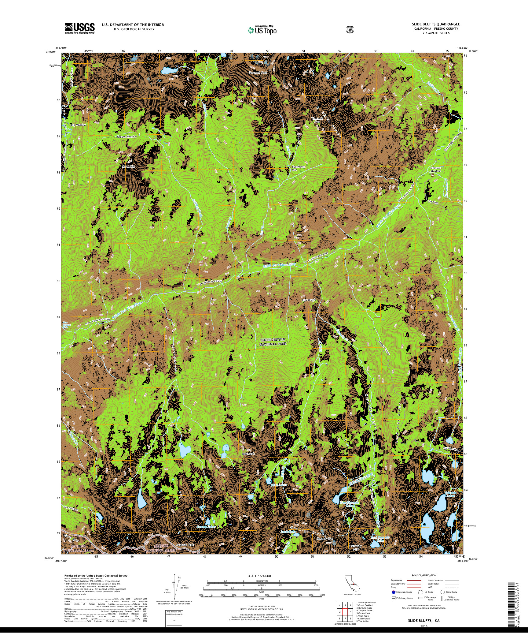 USGS US TOPO 7.5-MINUTE MAP FOR SLIDE BLUFFS, CA 2018