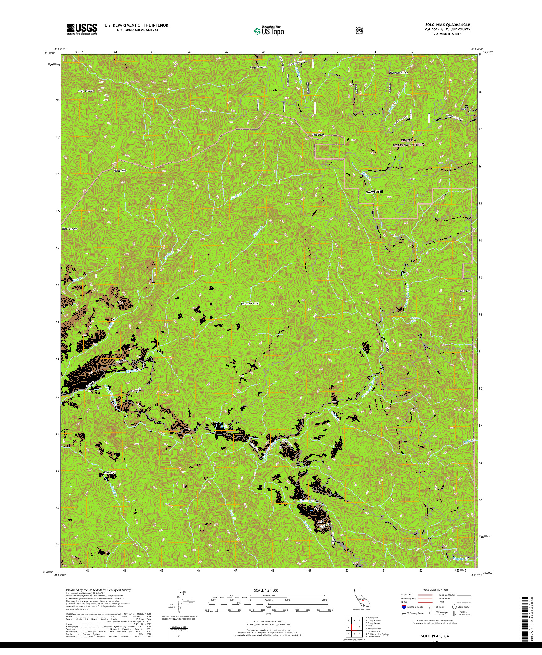 USGS US TOPO 7.5-MINUTE MAP FOR SOLO PEAK, CA 2018