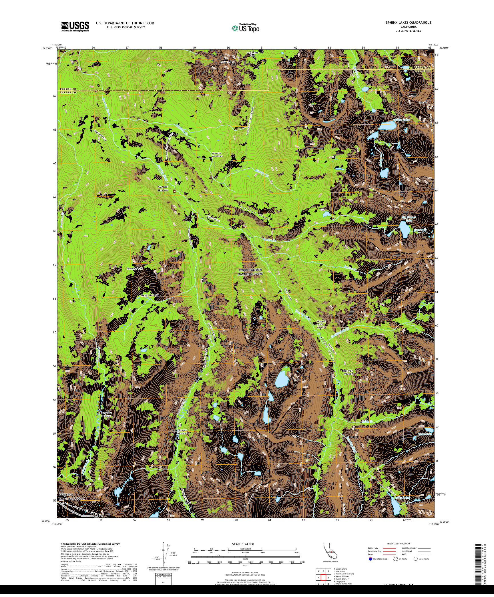 USGS US TOPO 7.5-MINUTE MAP FOR SPHINX LAKES, CA 2018