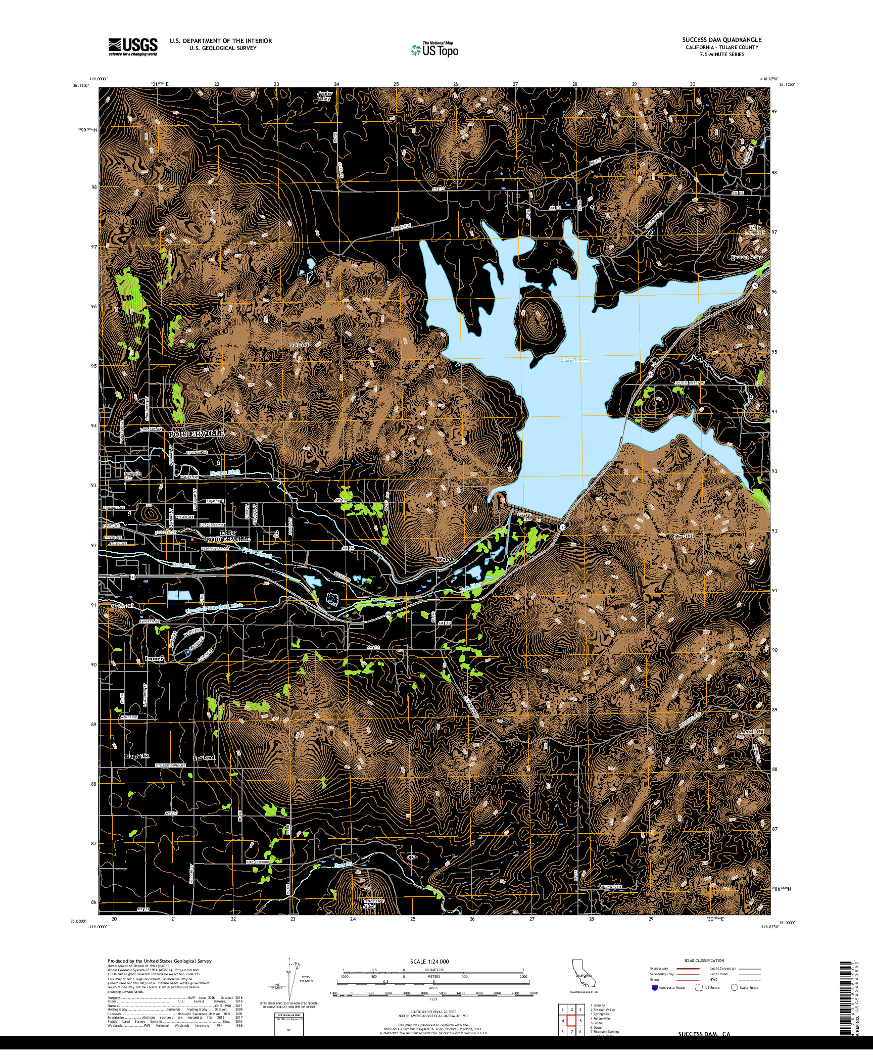 USGS US TOPO 7.5-MINUTE MAP FOR SUCCESS DAM, CA 2018