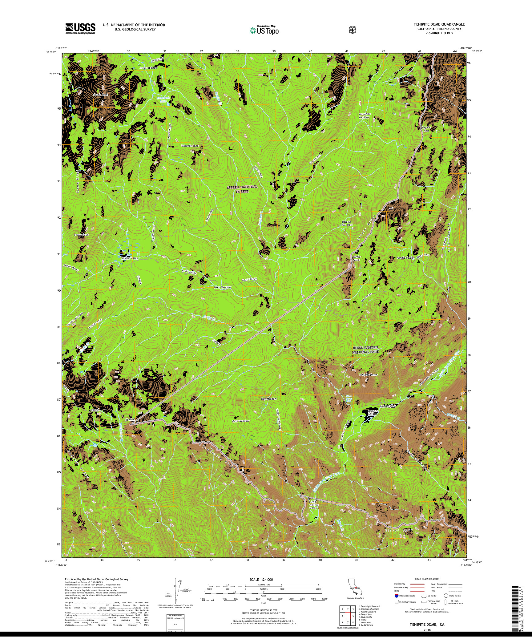 USGS US TOPO 7.5-MINUTE MAP FOR TEHIPITE DOME, CA 2018