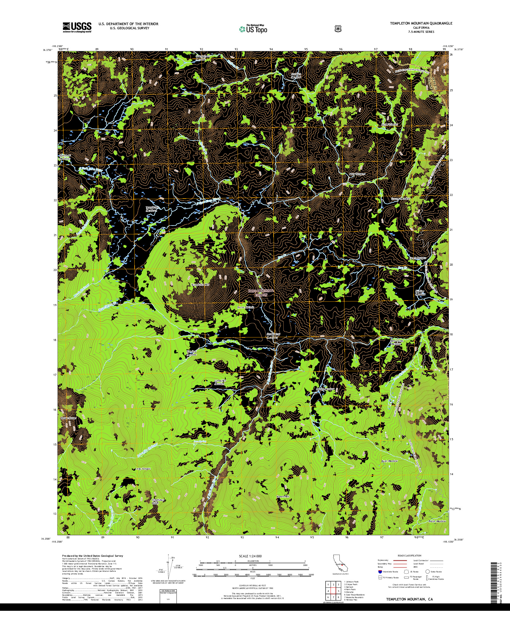 USGS US TOPO 7.5-MINUTE MAP FOR TEMPLETON MOUNTAIN, CA 2018