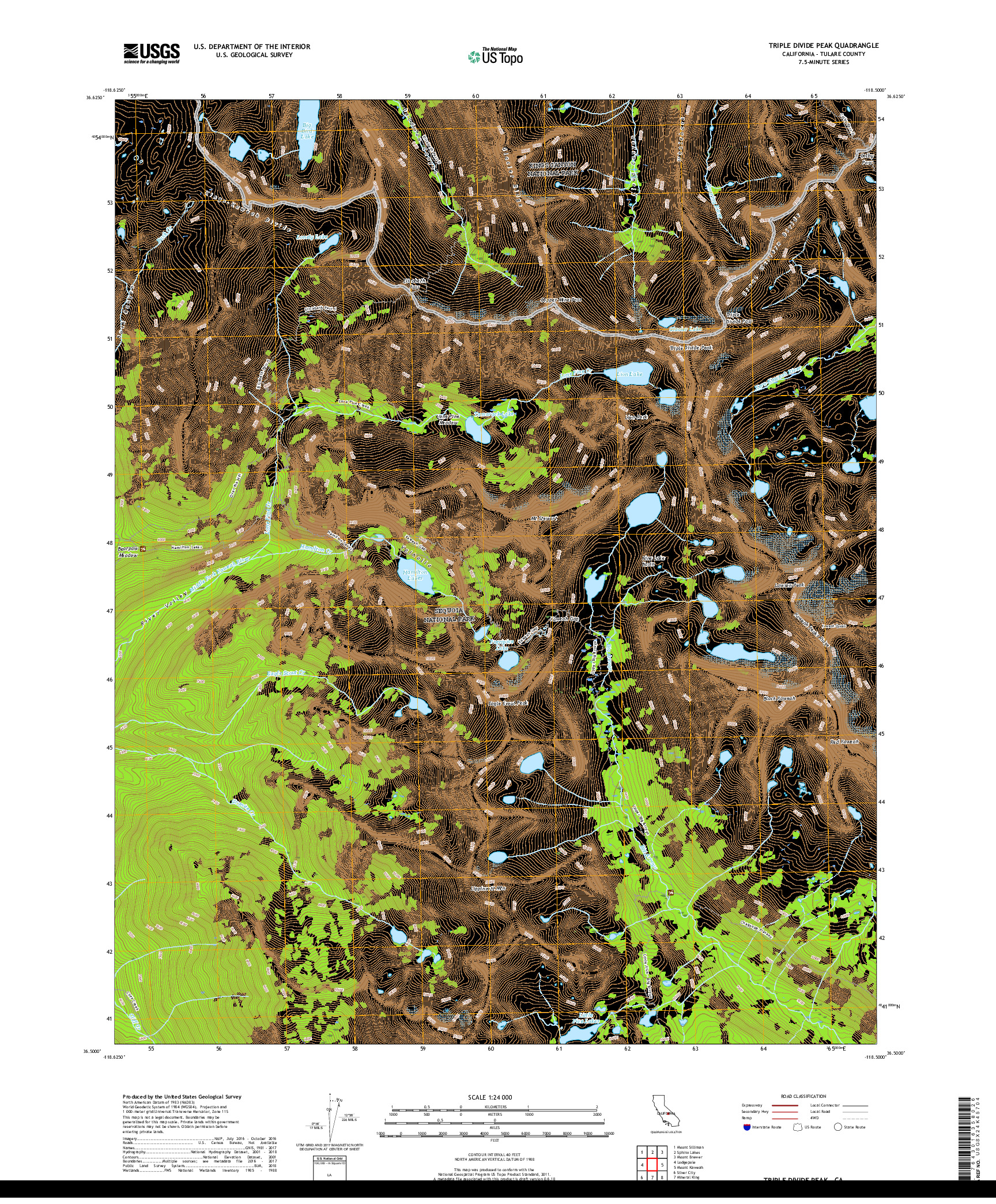 USGS US TOPO 7.5-MINUTE MAP FOR TRIPLE DIVIDE PEAK, CA 2018