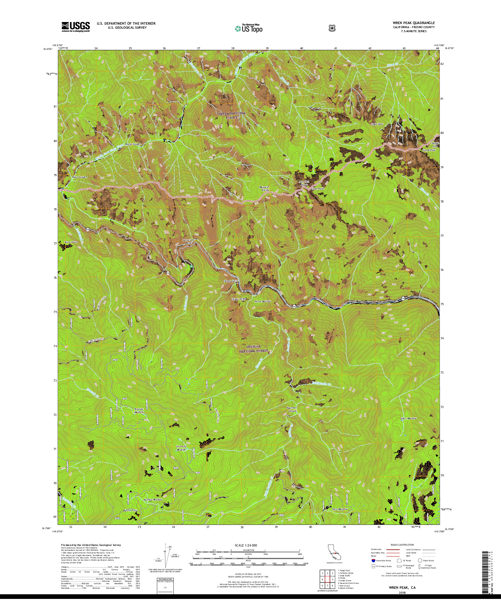 USGS US TOPO 7.5-MINUTE MAP FOR WREN PEAK, CA 2018