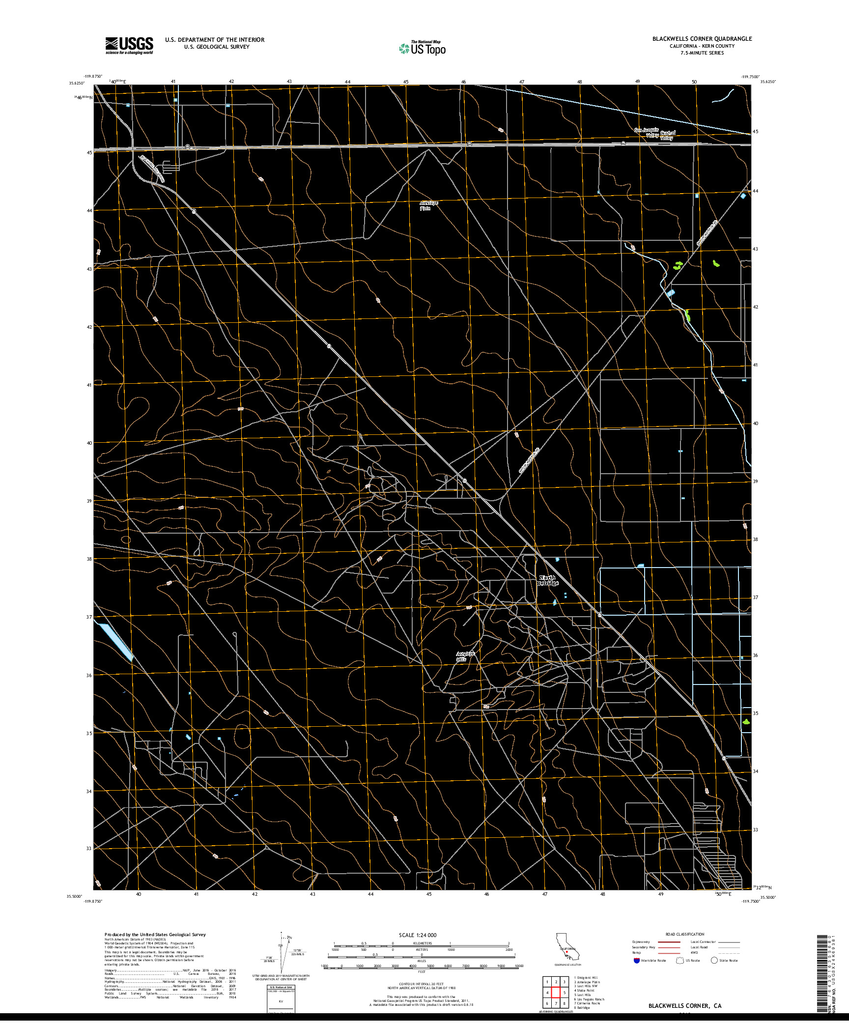 USGS US TOPO 7.5-MINUTE MAP FOR BLACKWELLS CORNER, CA 2018