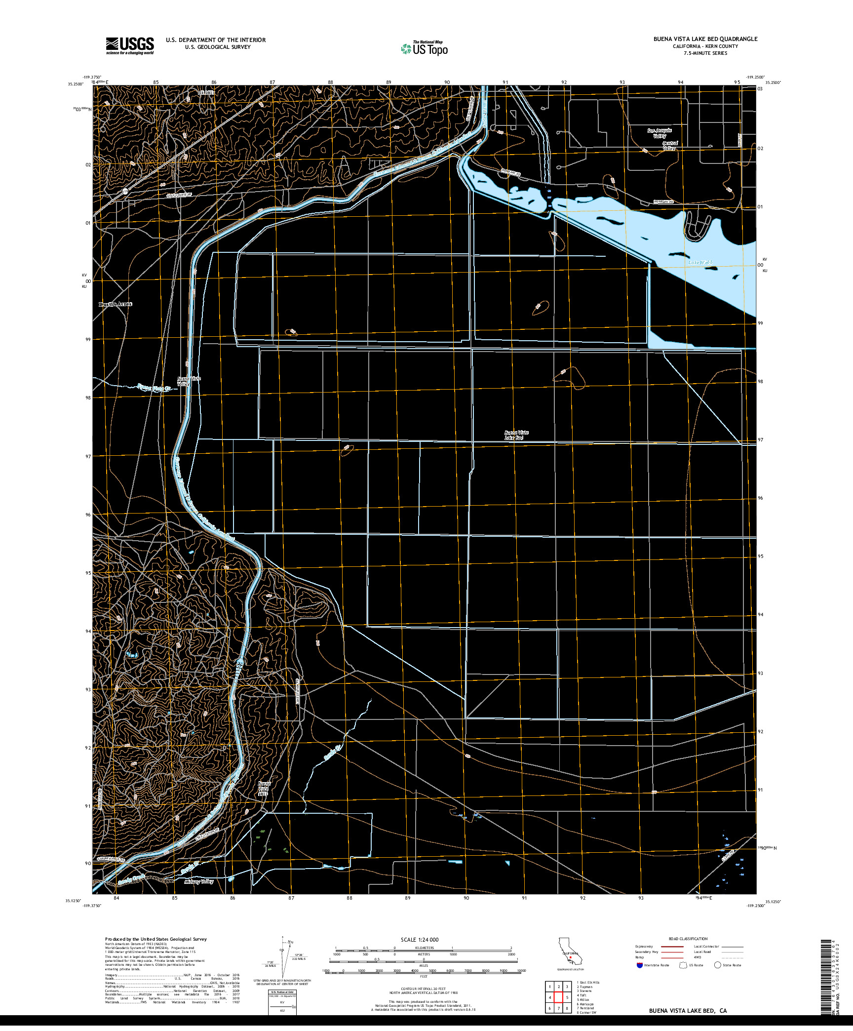 USGS US TOPO 7.5-MINUTE MAP FOR BUENA VISTA LAKE BED, CA 2018