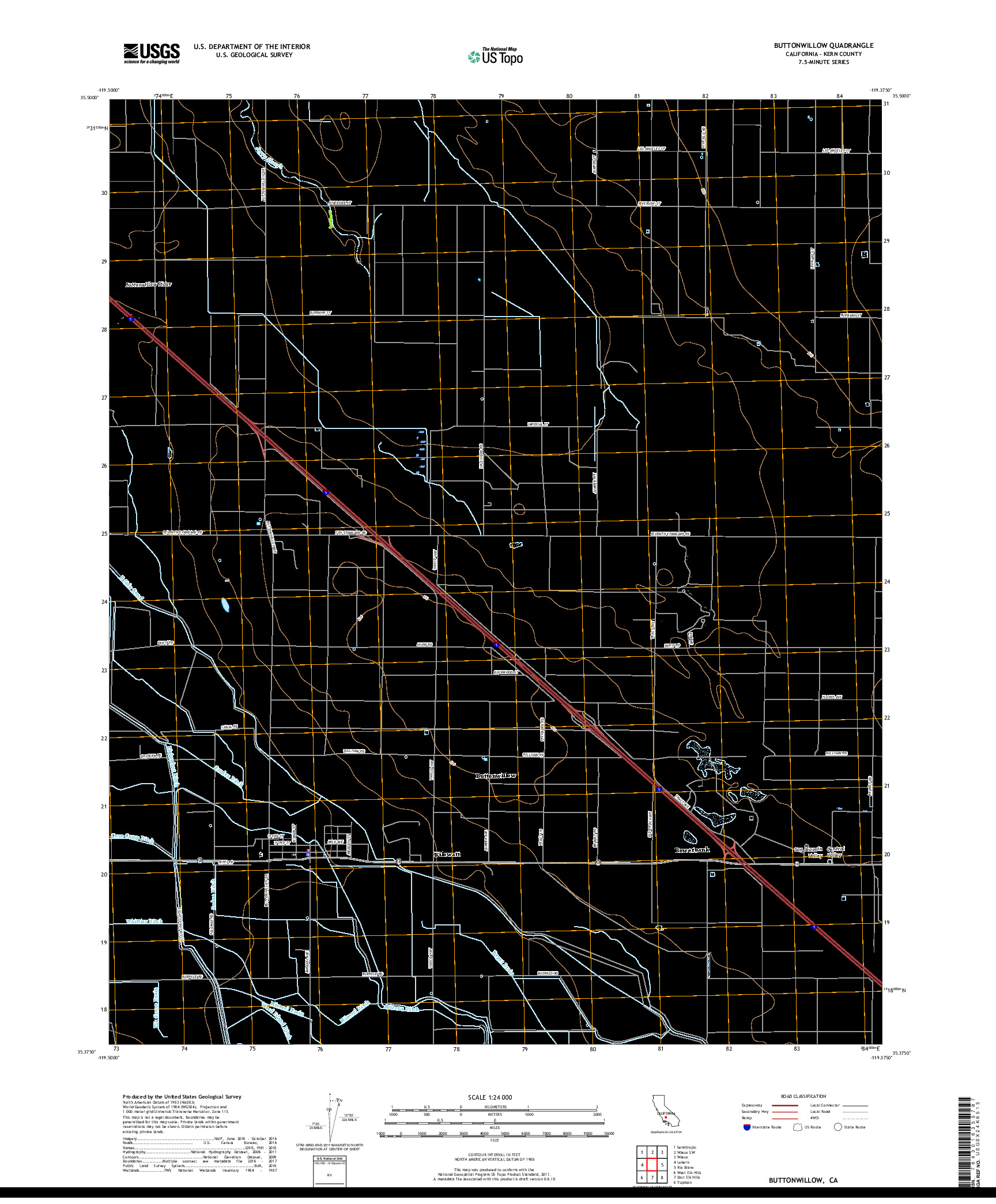 USGS US TOPO 7.5-MINUTE MAP FOR BUTTONWILLOW, CA 2018