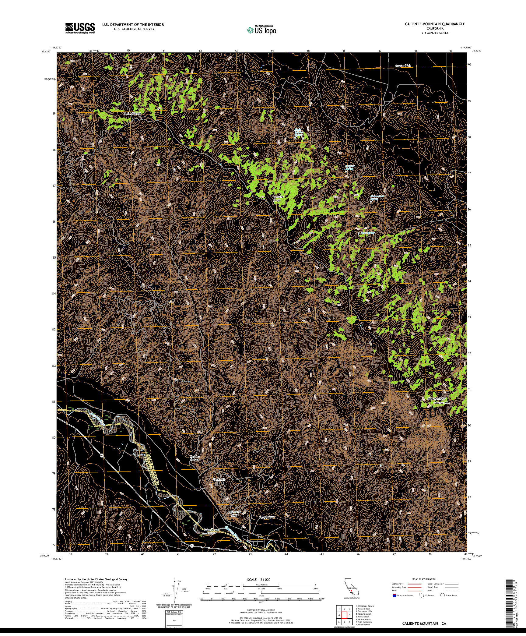 USGS US TOPO 7.5-MINUTE MAP FOR CALIENTE MOUNTAIN, CA 2018