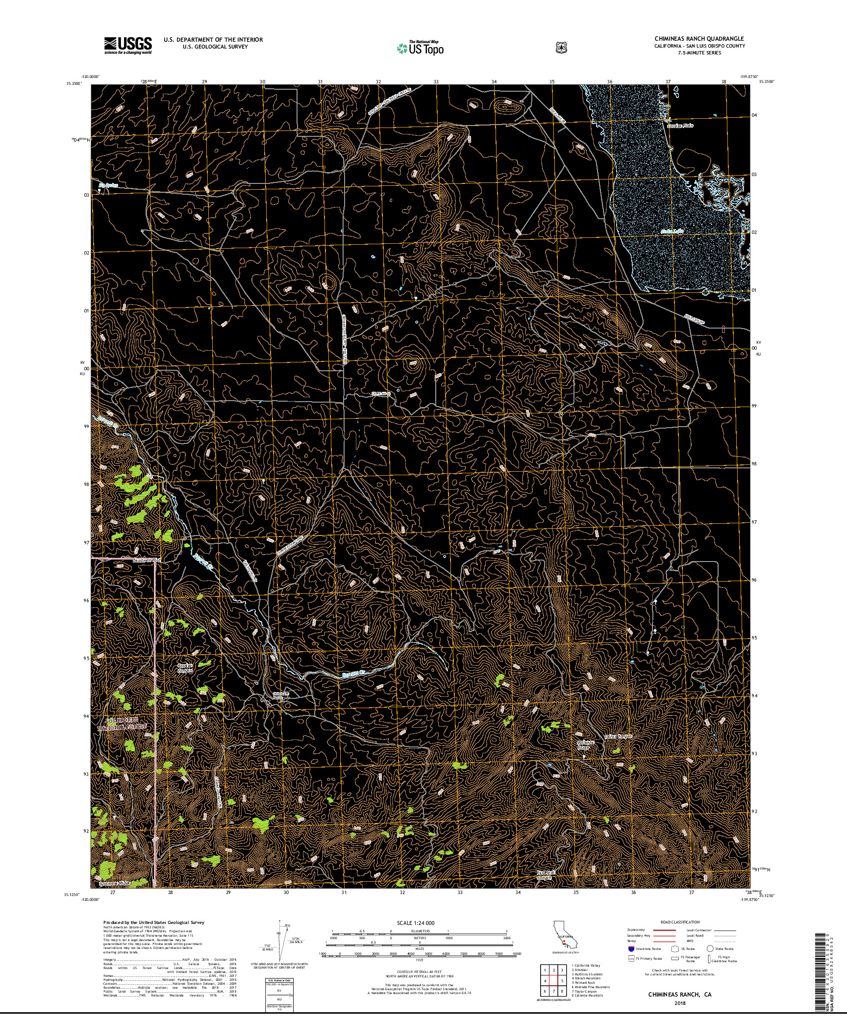 USGS US TOPO 7.5-MINUTE MAP FOR CHIMINEAS RANCH, CA 2018
