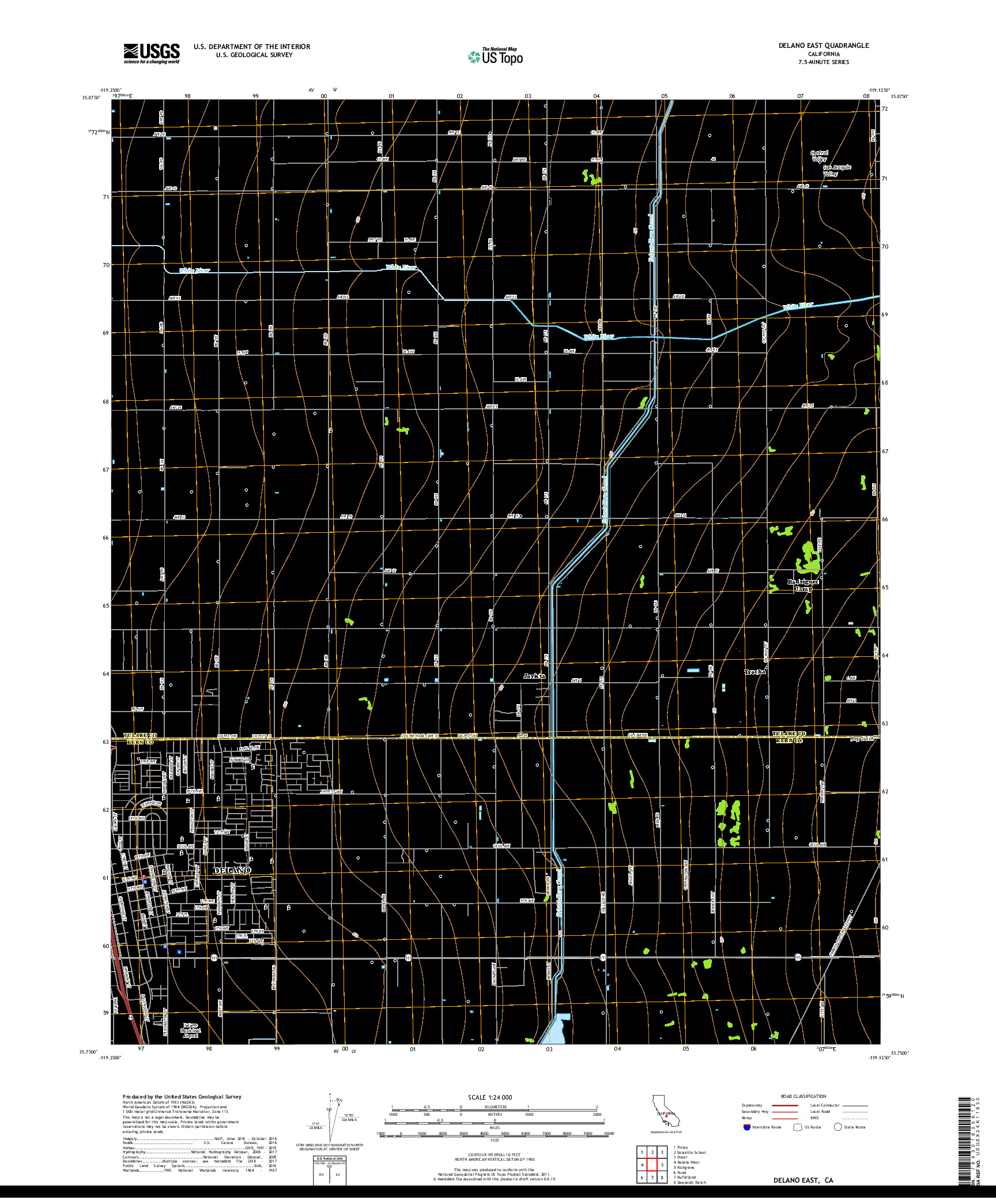 USGS US TOPO 7.5-MINUTE MAP FOR DELANO EAST, CA 2018