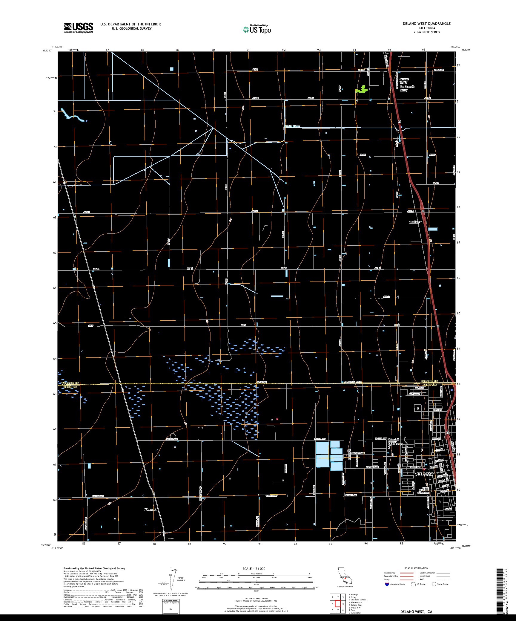 USGS US TOPO 7.5-MINUTE MAP FOR DELANO WEST, CA 2018