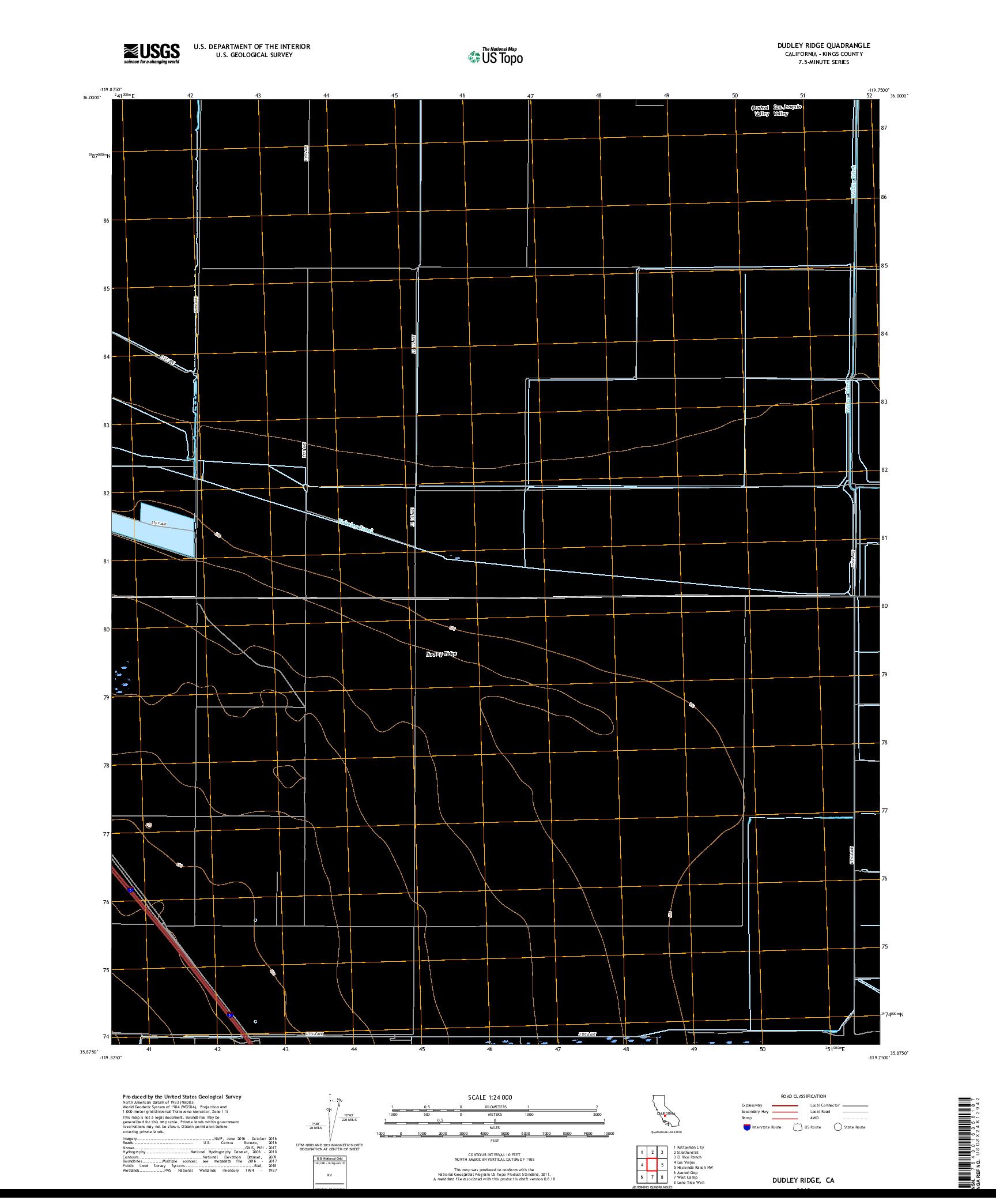 USGS US TOPO 7.5-MINUTE MAP FOR DUDLEY RIDGE, CA 2018