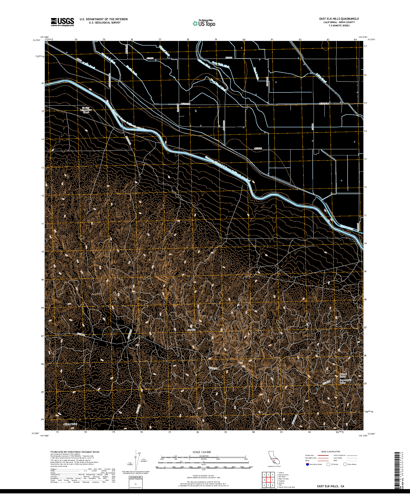 USGS US TOPO 7.5-MINUTE MAP FOR EAST ELK HILLS, CA 2018