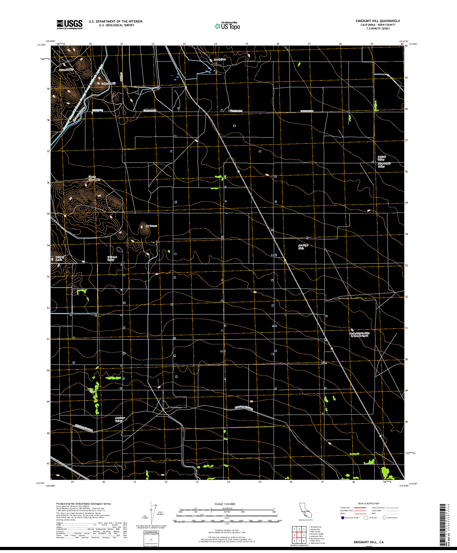 USGS US TOPO 7.5-MINUTE MAP FOR EMIGRANT HILL, CA 2018