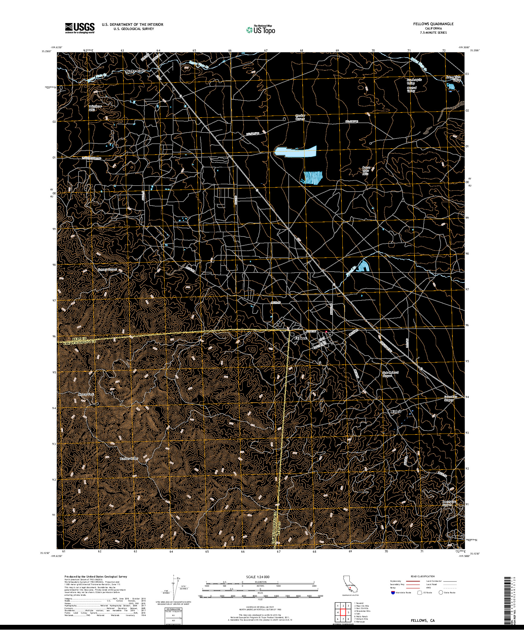 USGS US TOPO 7.5-MINUTE MAP FOR FELLOWS, CA 2018