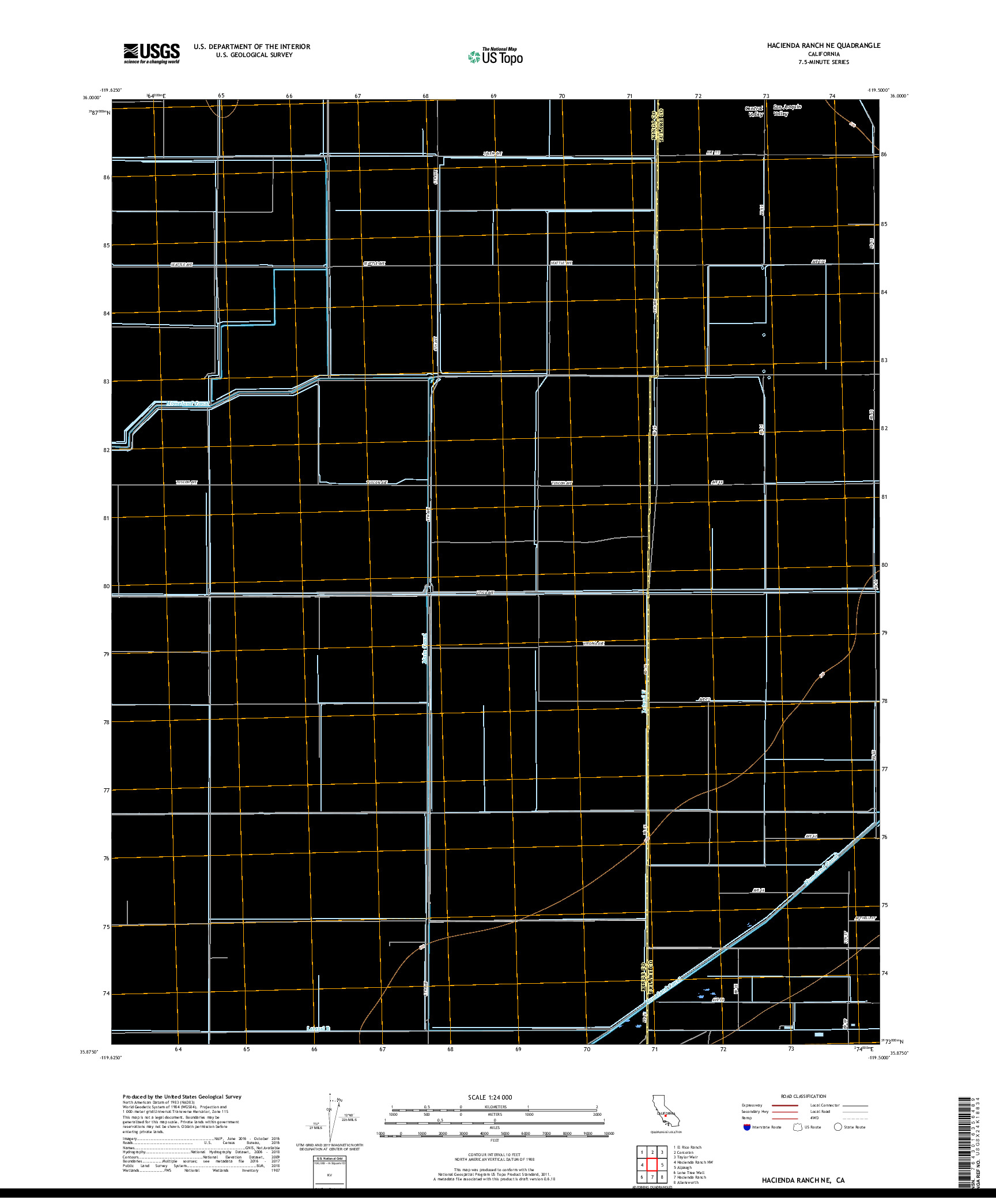 USGS US TOPO 7.5-MINUTE MAP FOR HACIENDA RANCH NE, CA 2018