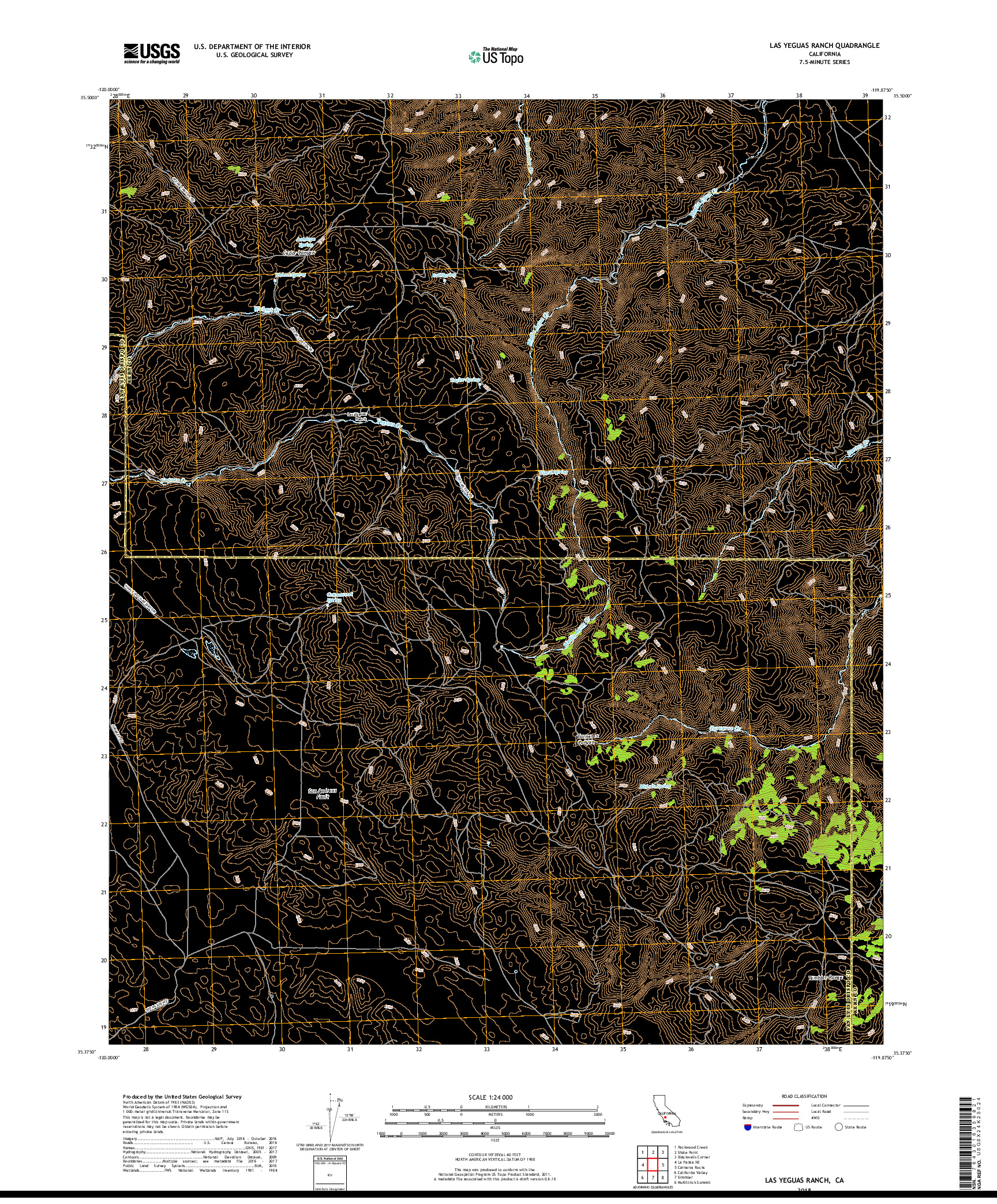 USGS US TOPO 7.5-MINUTE MAP FOR LAS YEGUAS RANCH, CA 2018