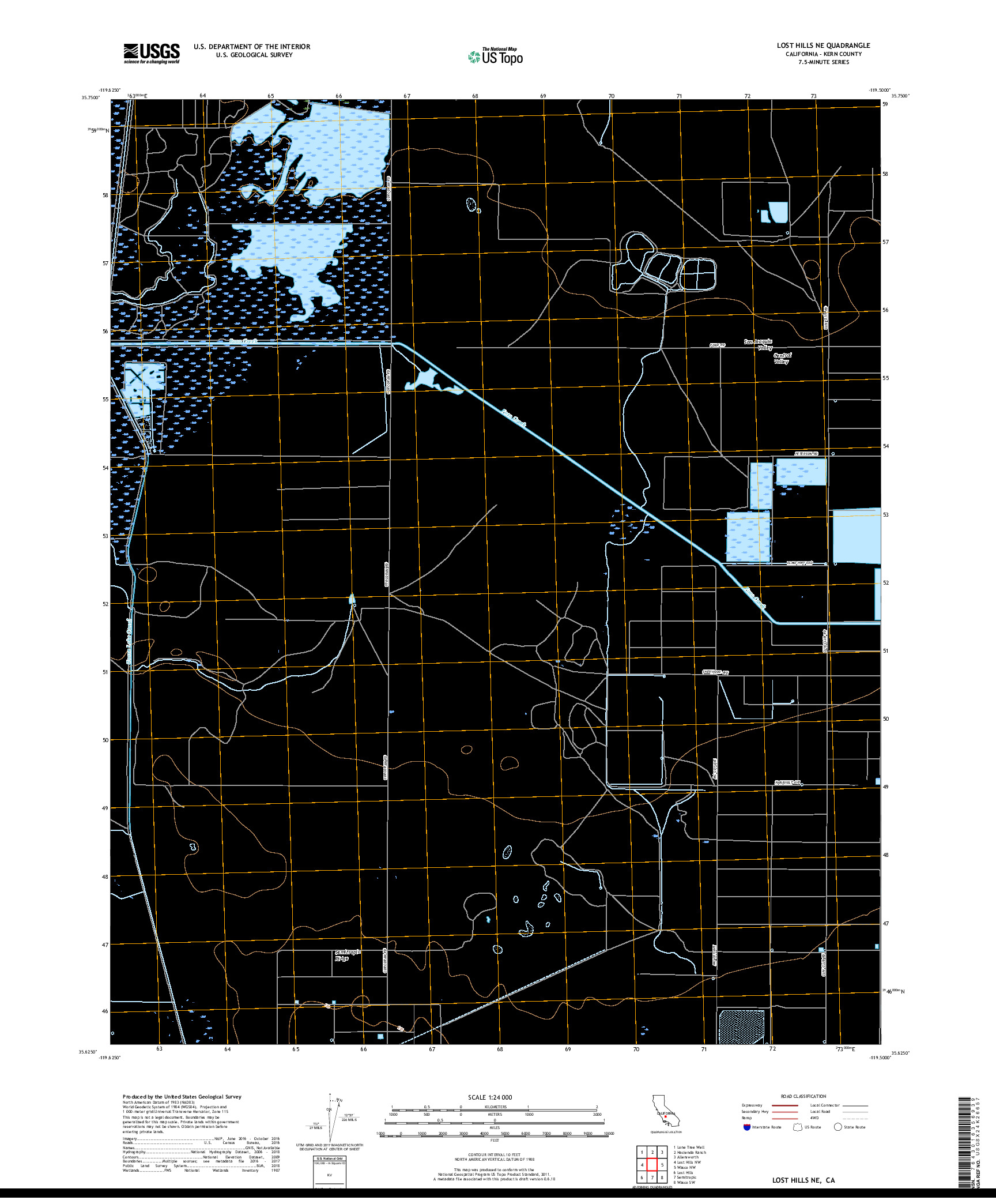 USGS US TOPO 7.5-MINUTE MAP FOR LOST HILLS NE, CA 2018