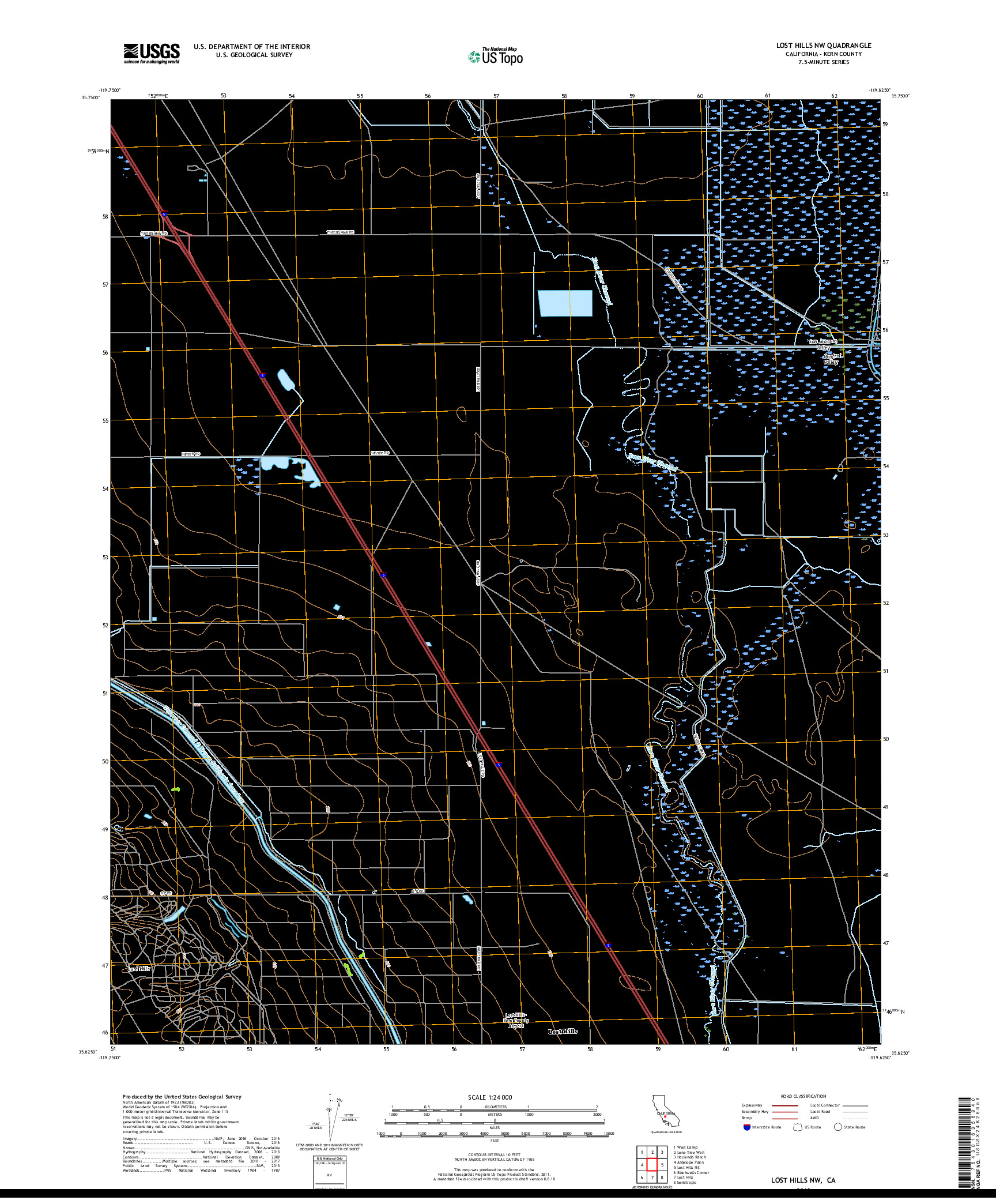 USGS US TOPO 7.5-MINUTE MAP FOR LOST HILLS NW, CA 2018