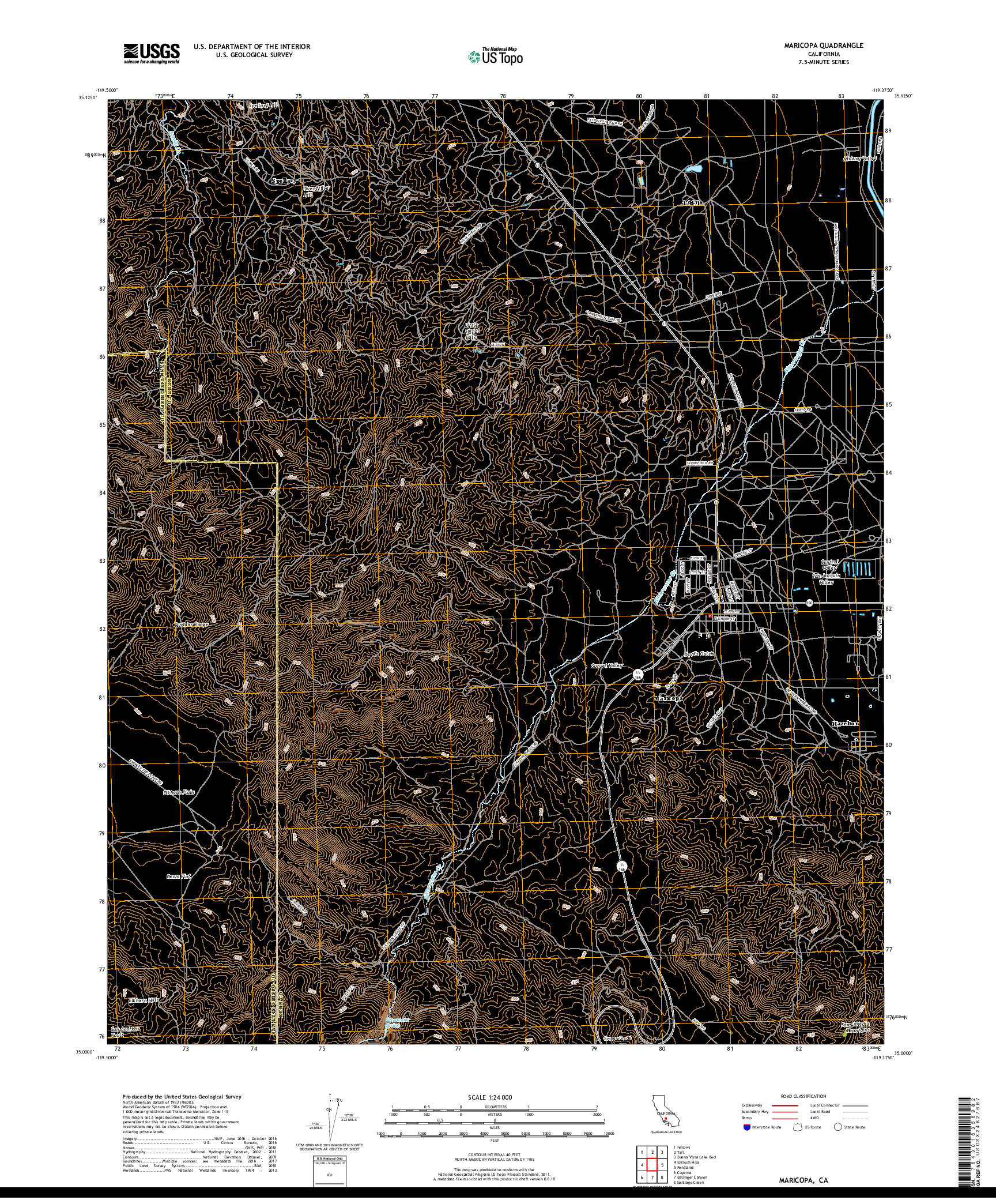 USGS US TOPO 7.5-MINUTE MAP FOR MARICOPA, CA 2018