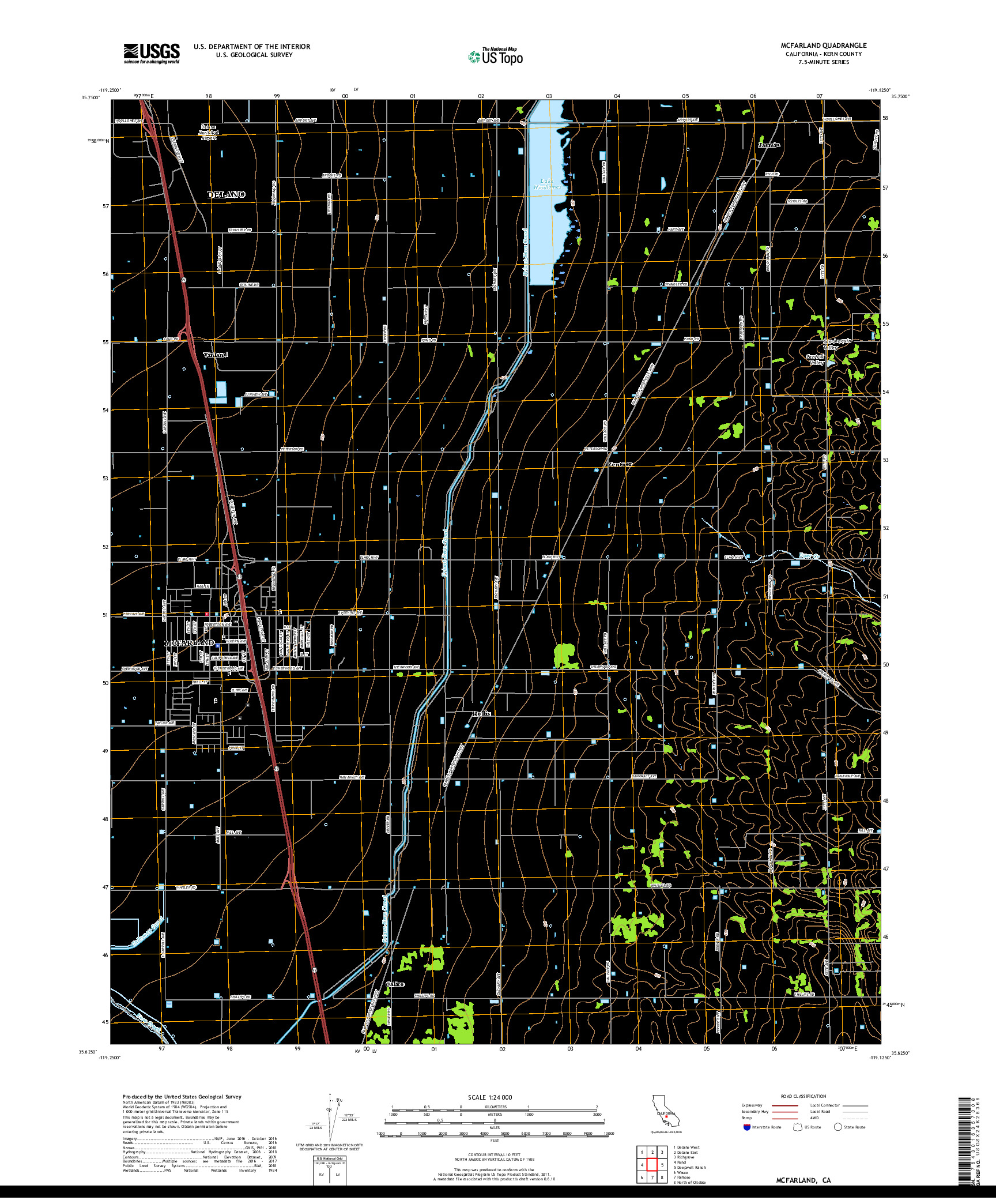 USGS US TOPO 7.5-MINUTE MAP FOR MCFARLAND, CA 2018