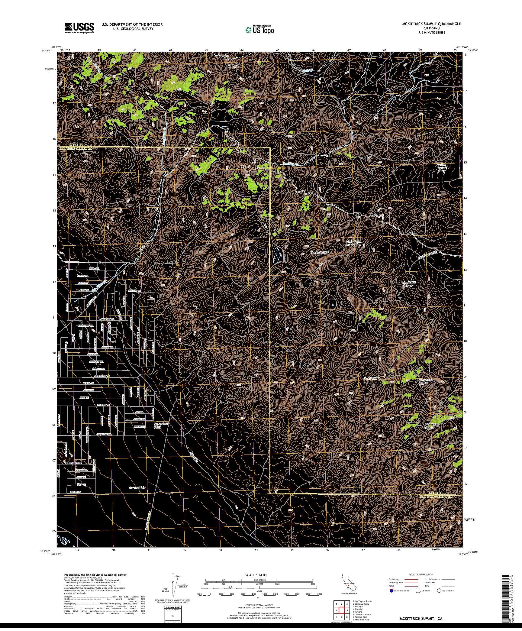 USGS US TOPO 7.5-MINUTE MAP FOR MCKITTRICK SUMMIT, CA 2018