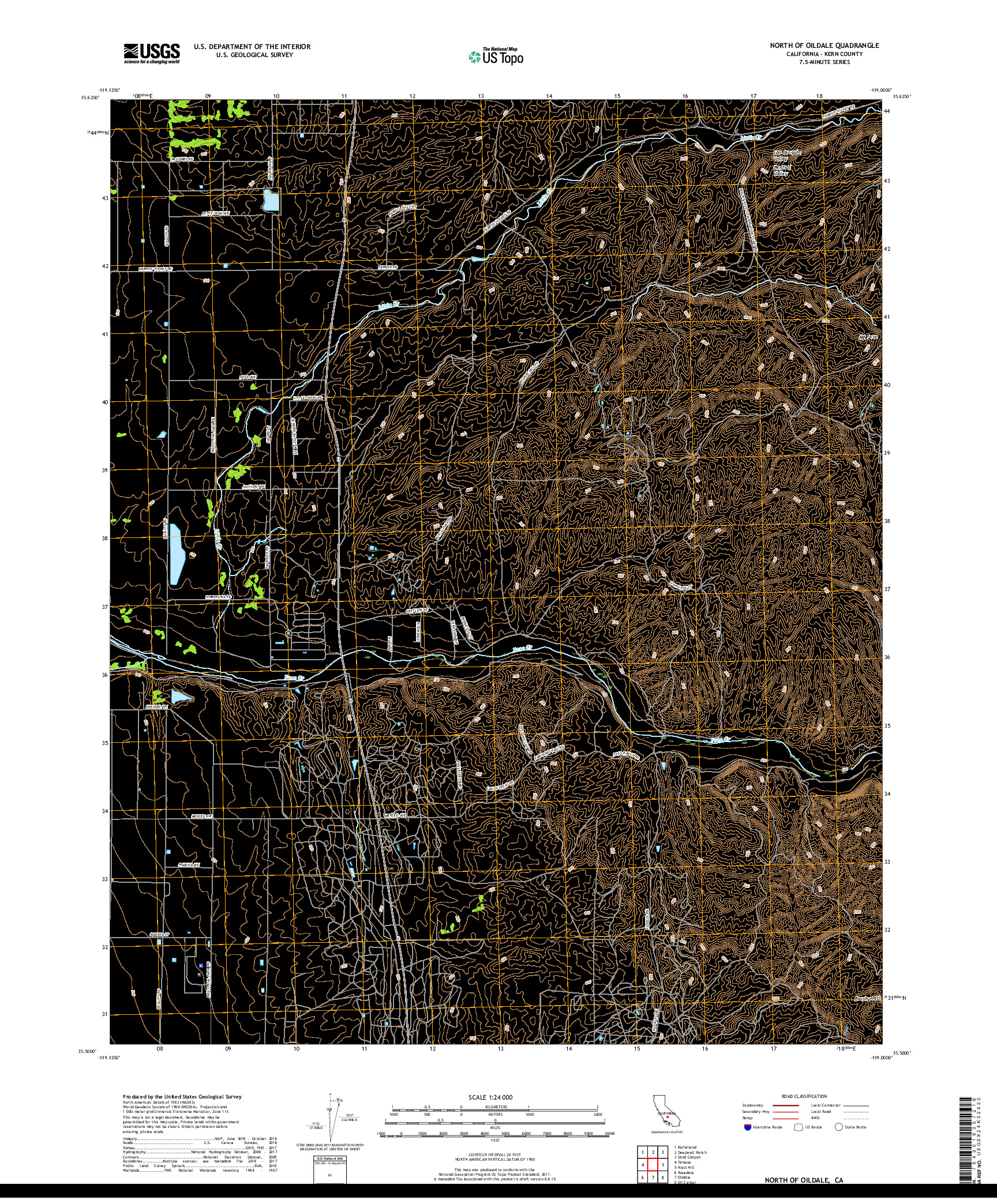 USGS US TOPO 7.5-MINUTE MAP FOR NORTH OF OILDALE, CA 2018