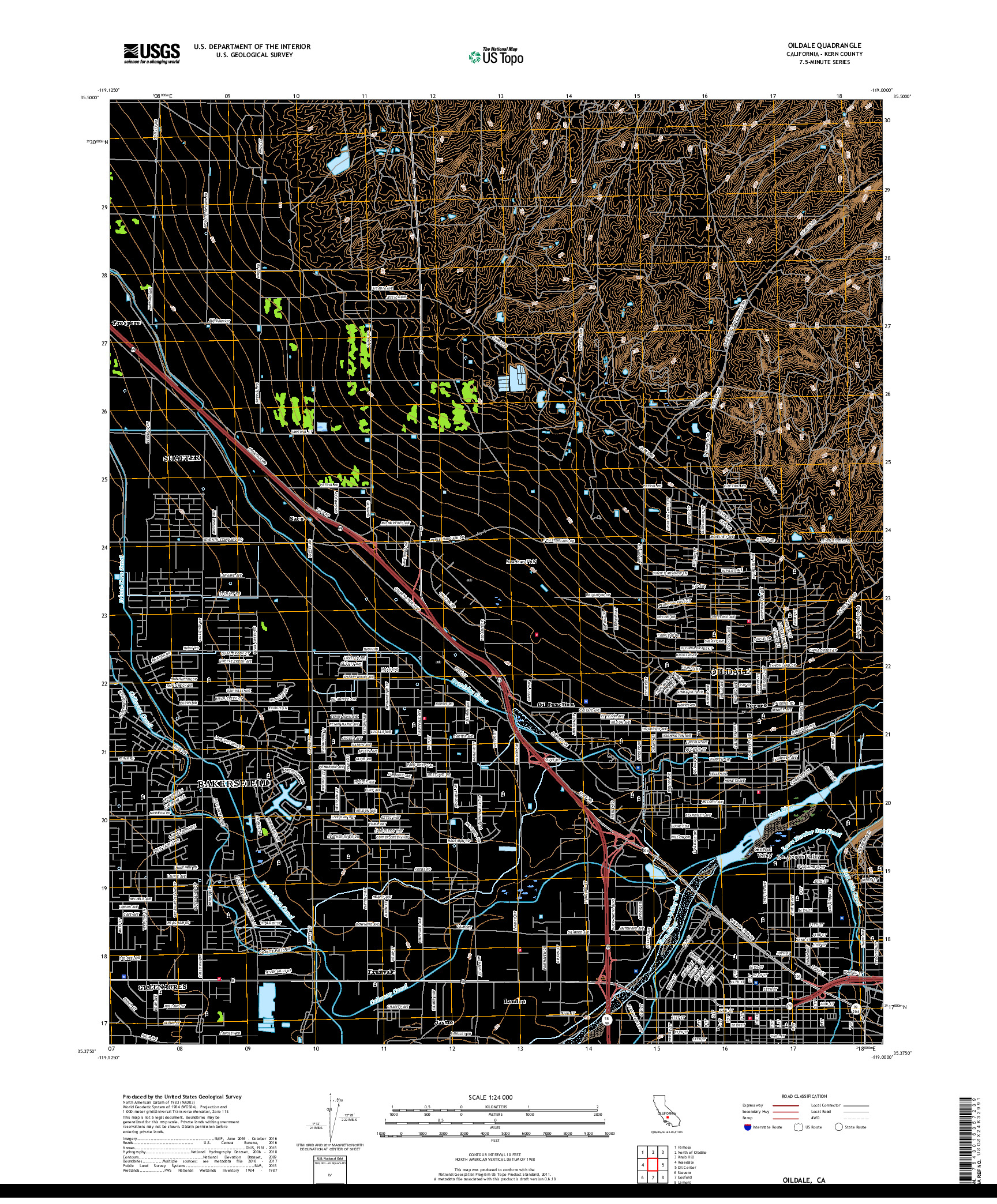 USGS US TOPO 7.5-MINUTE MAP FOR OILDALE, CA 2018