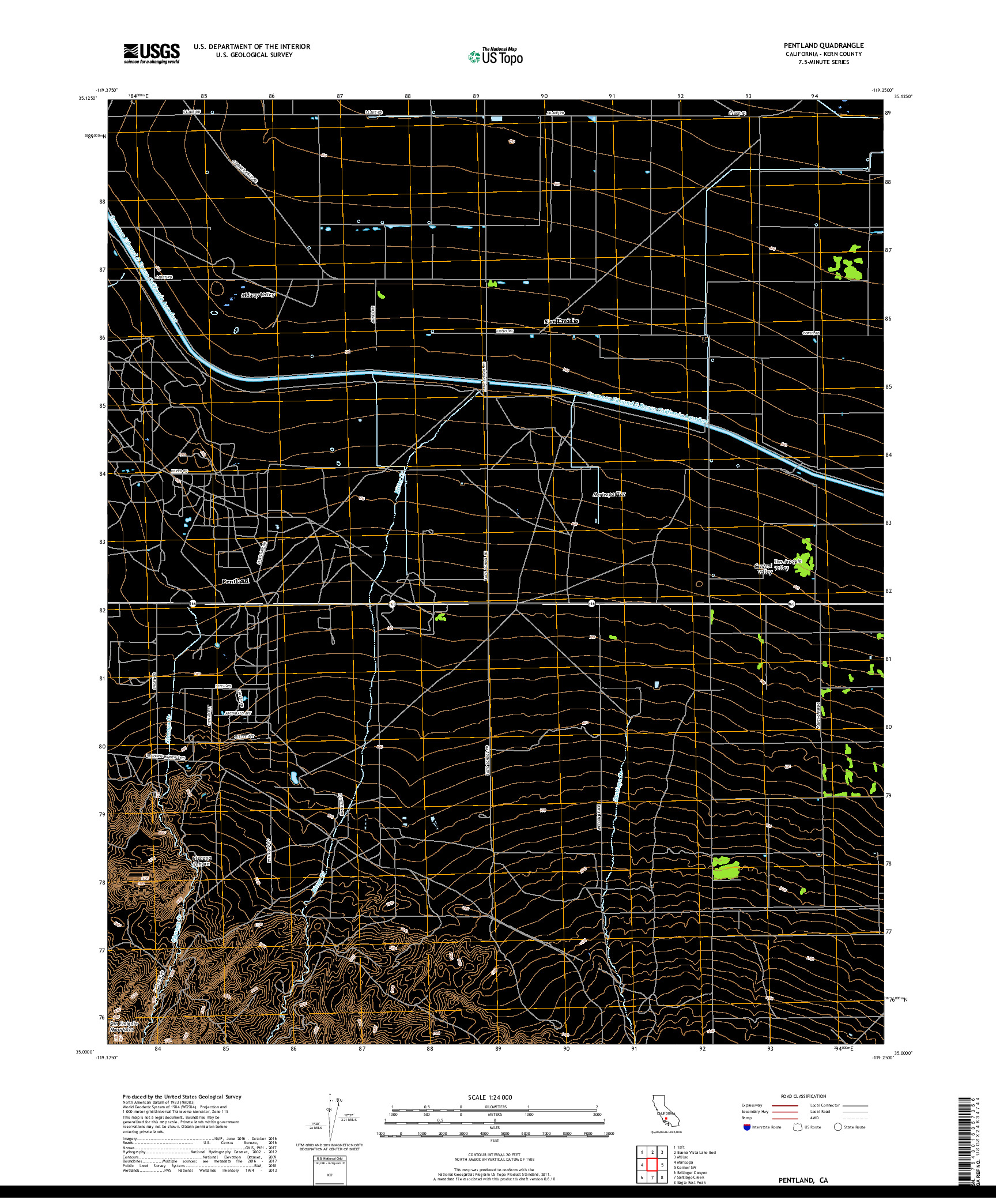 USGS US TOPO 7.5-MINUTE MAP FOR PENTLAND, CA 2018