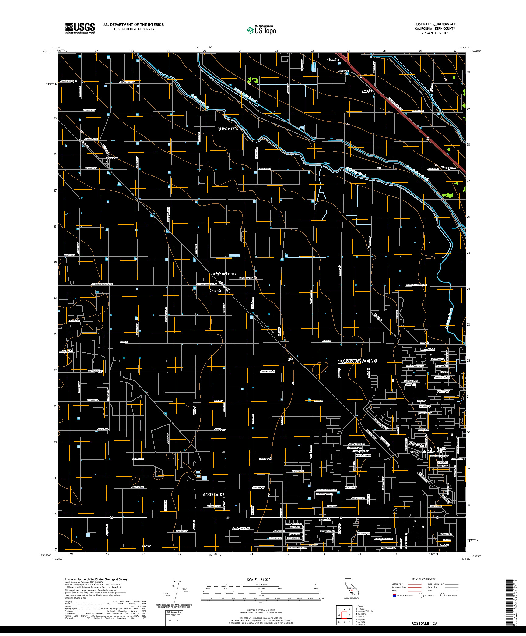 USGS US TOPO 7.5-MINUTE MAP FOR ROSEDALE, CA 2018