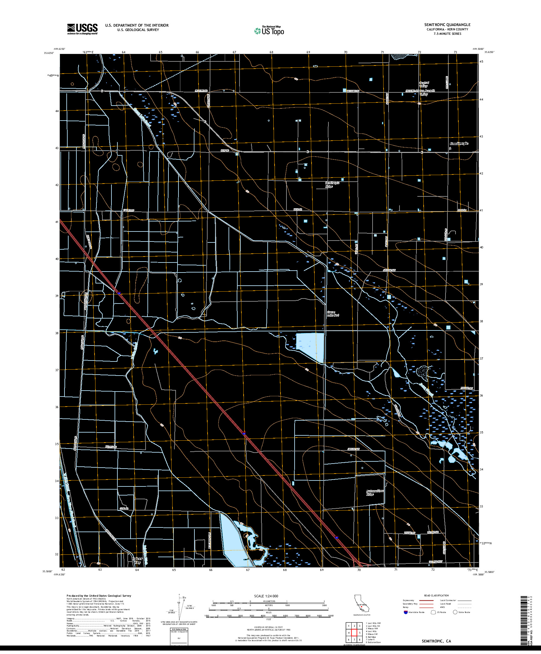 USGS US TOPO 7.5-MINUTE MAP FOR SEMITROPIC, CA 2018