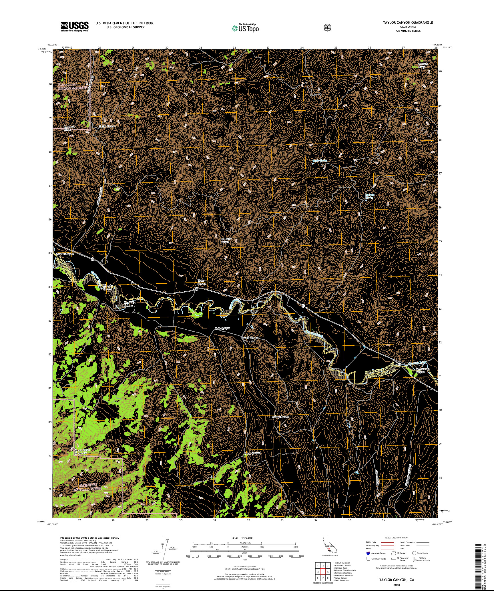 USGS US TOPO 7.5-MINUTE MAP FOR TAYLOR CANYON, CA 2018