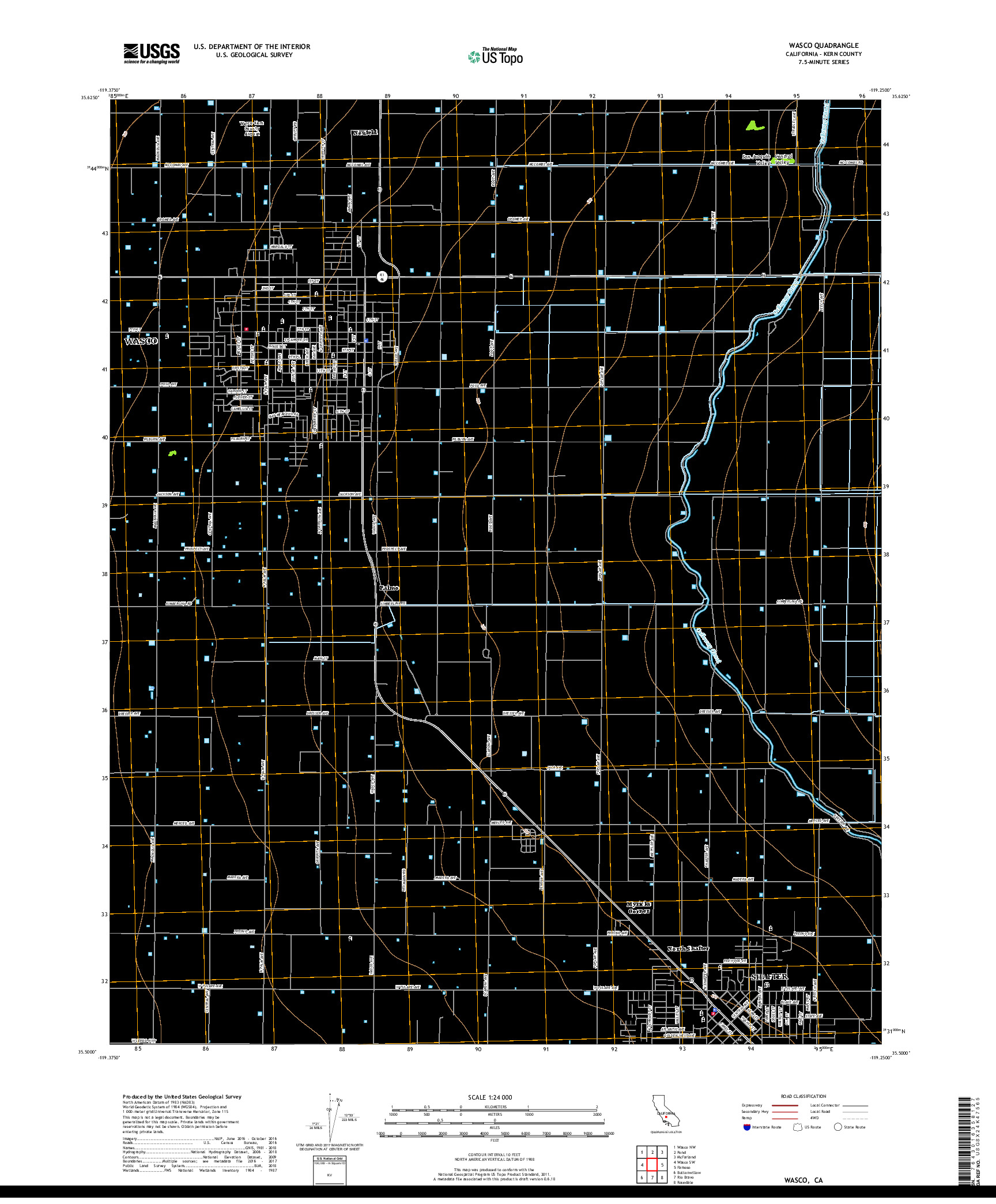 USGS US TOPO 7.5-MINUTE MAP FOR WASCO, CA 2018